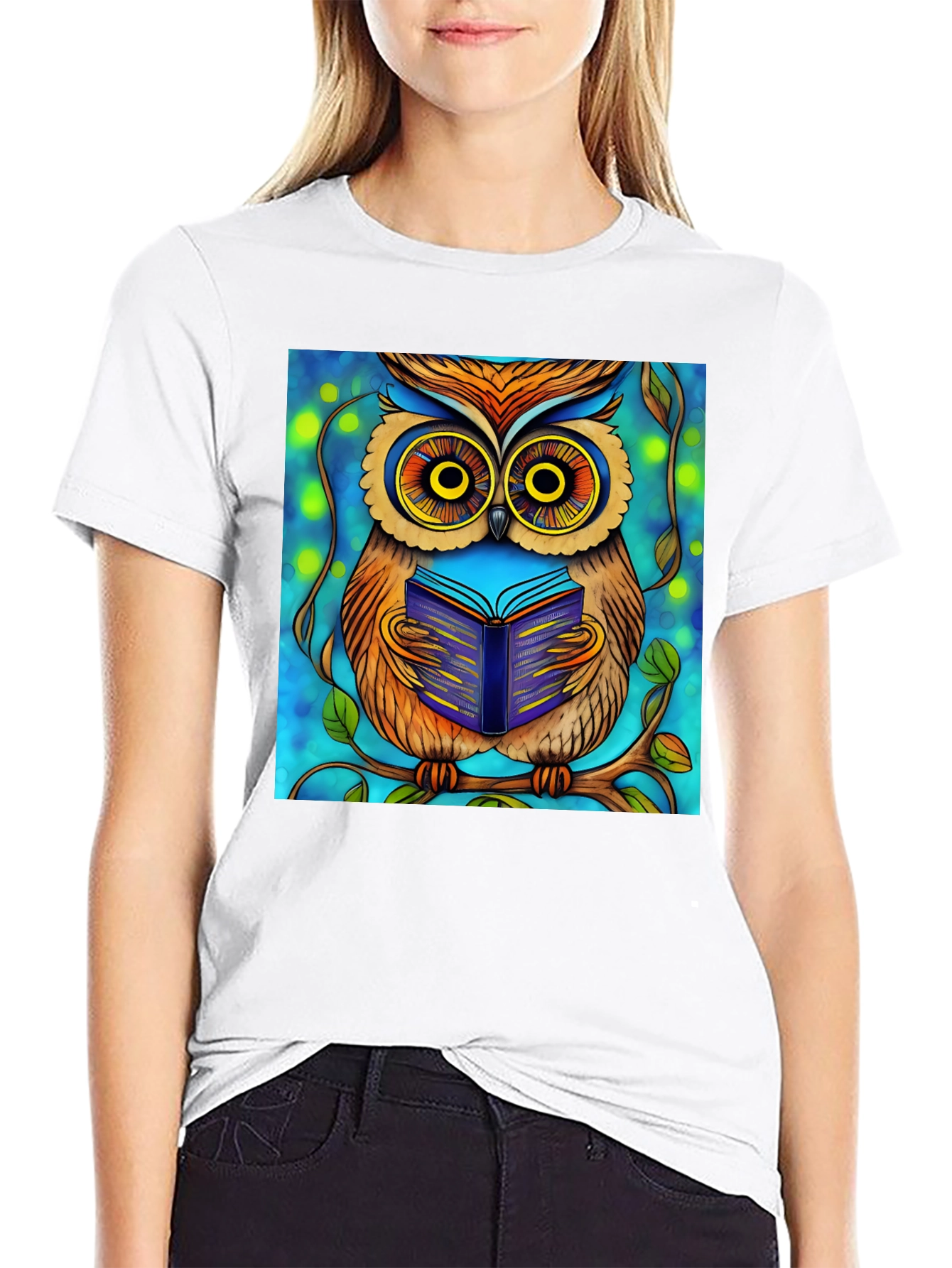 Whimsical Owl Reading Book Graphic Tee