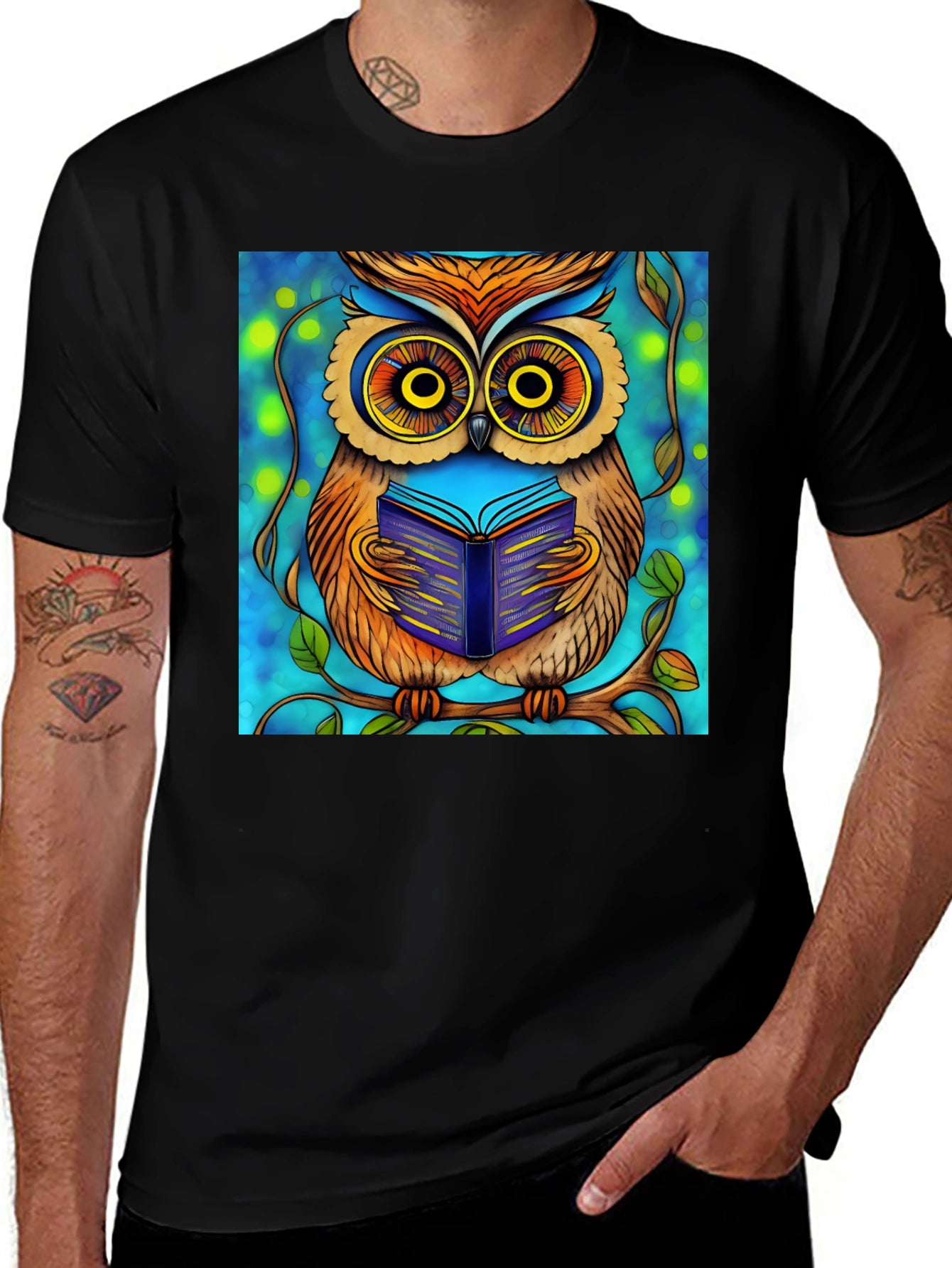 Whimsical Owl Reading Book Graphic Tee