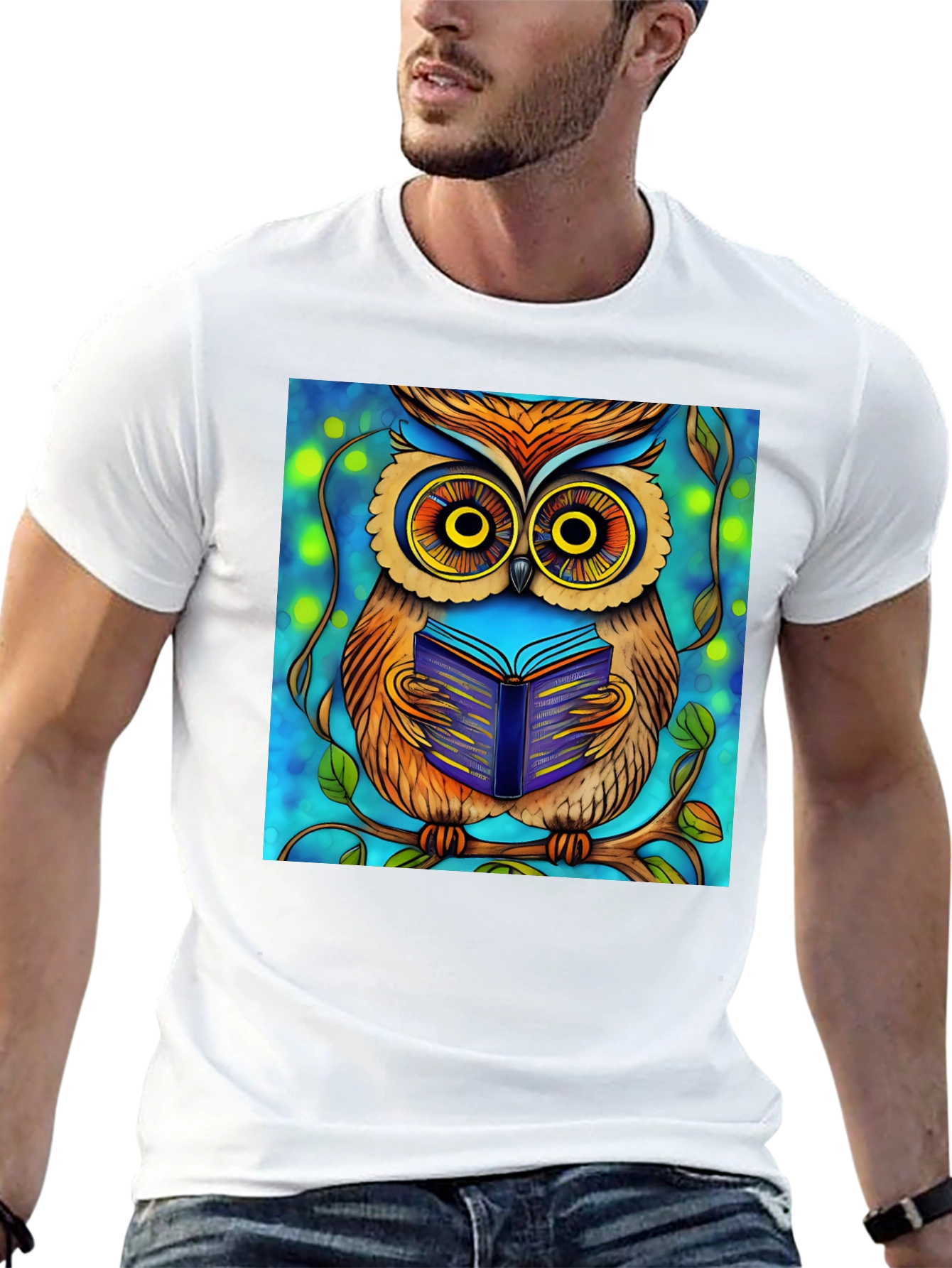 Whimsical Owl Reading Book Graphic Tee