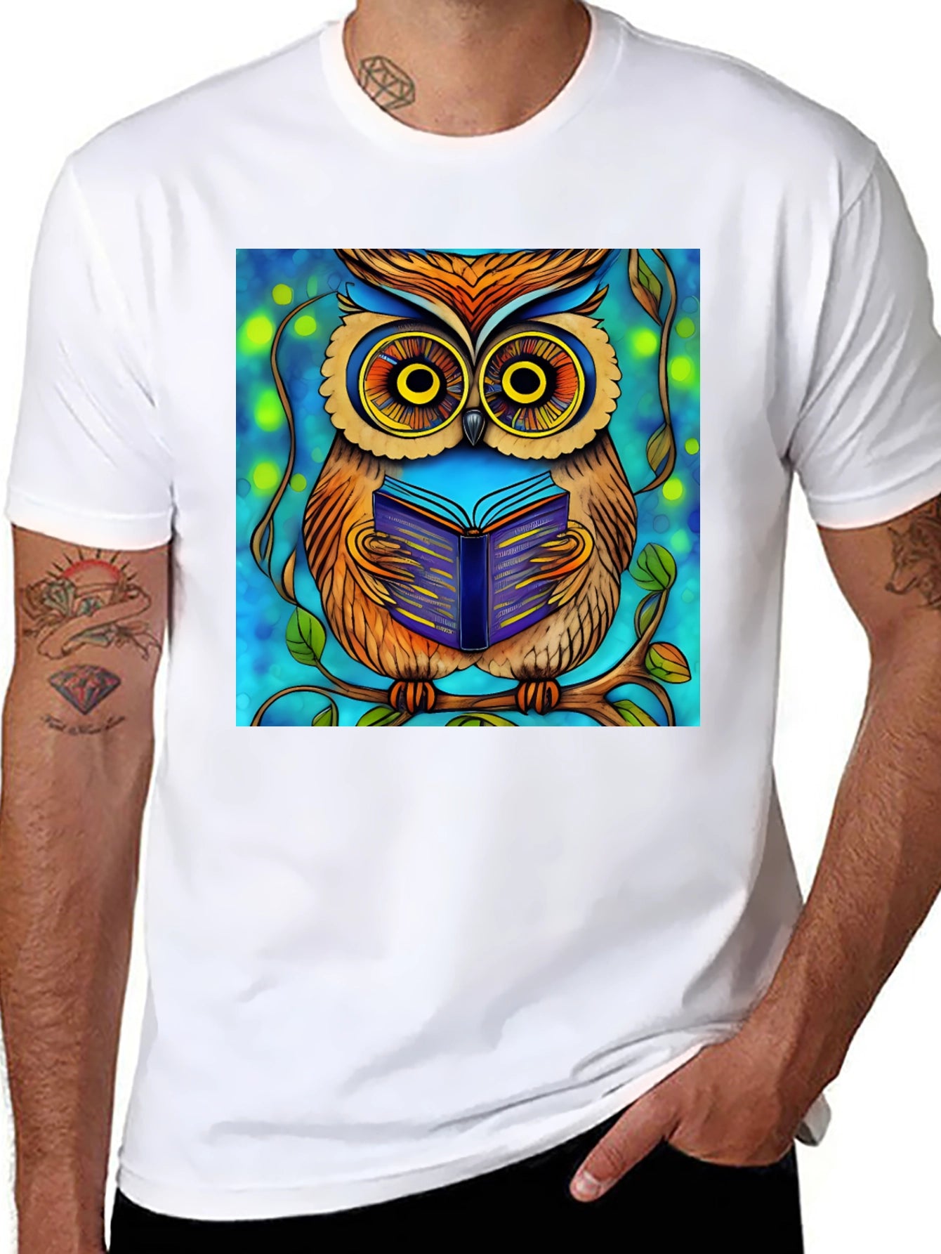 Whimsical Owl Reading Book Graphic Tee