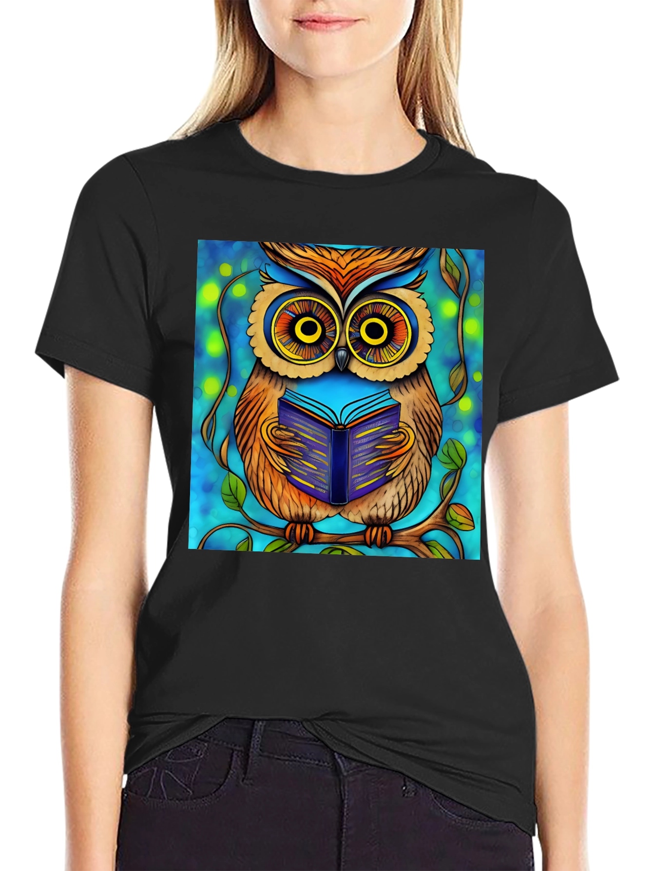 Whimsical Owl Reading Book Graphic Tee