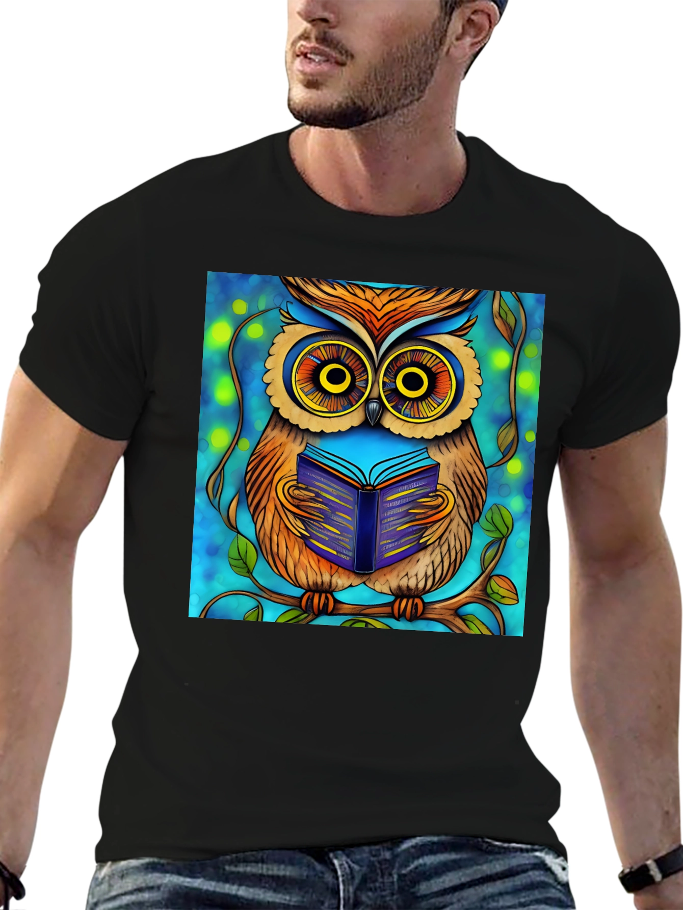 Whimsical Owl Reading Book Graphic Tee