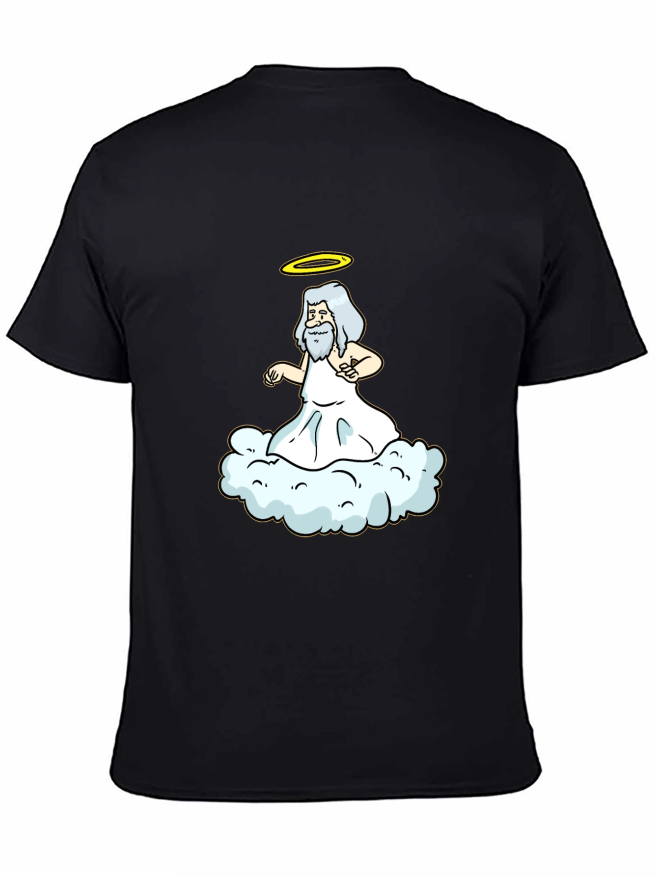 Cartoon God on Cloud Black T-Shirt