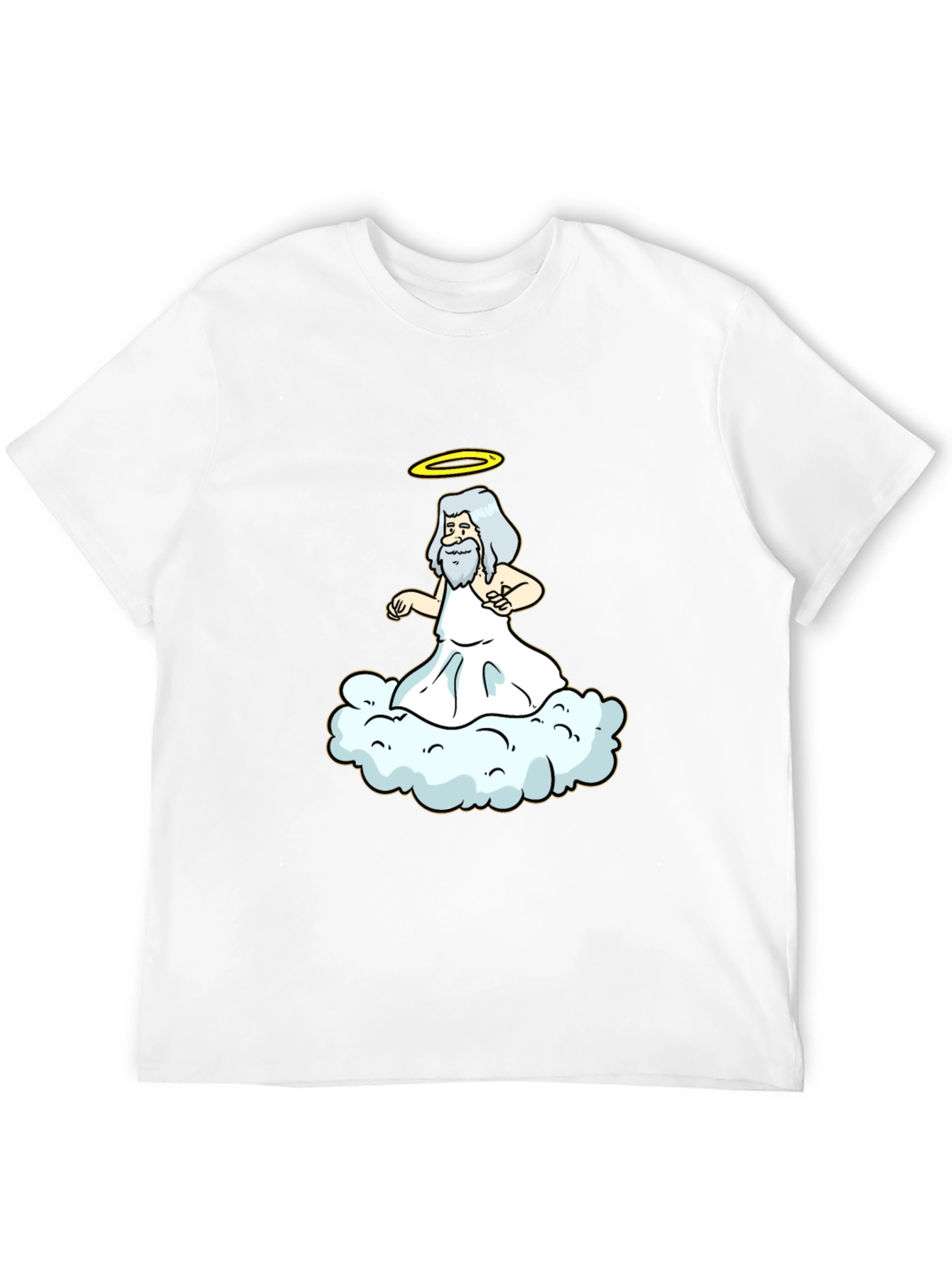 Cartoon God on Cloud Black T-Shirt