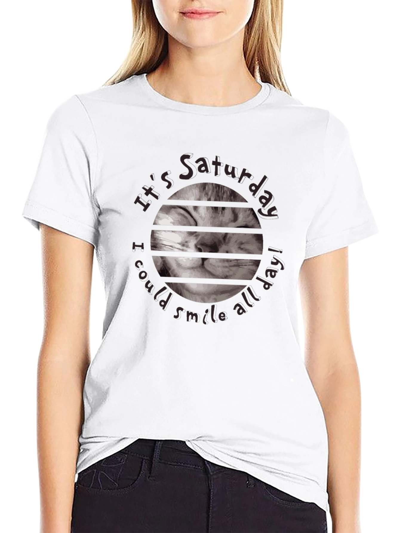 Saturday Cat Smile T-Shirt - Black