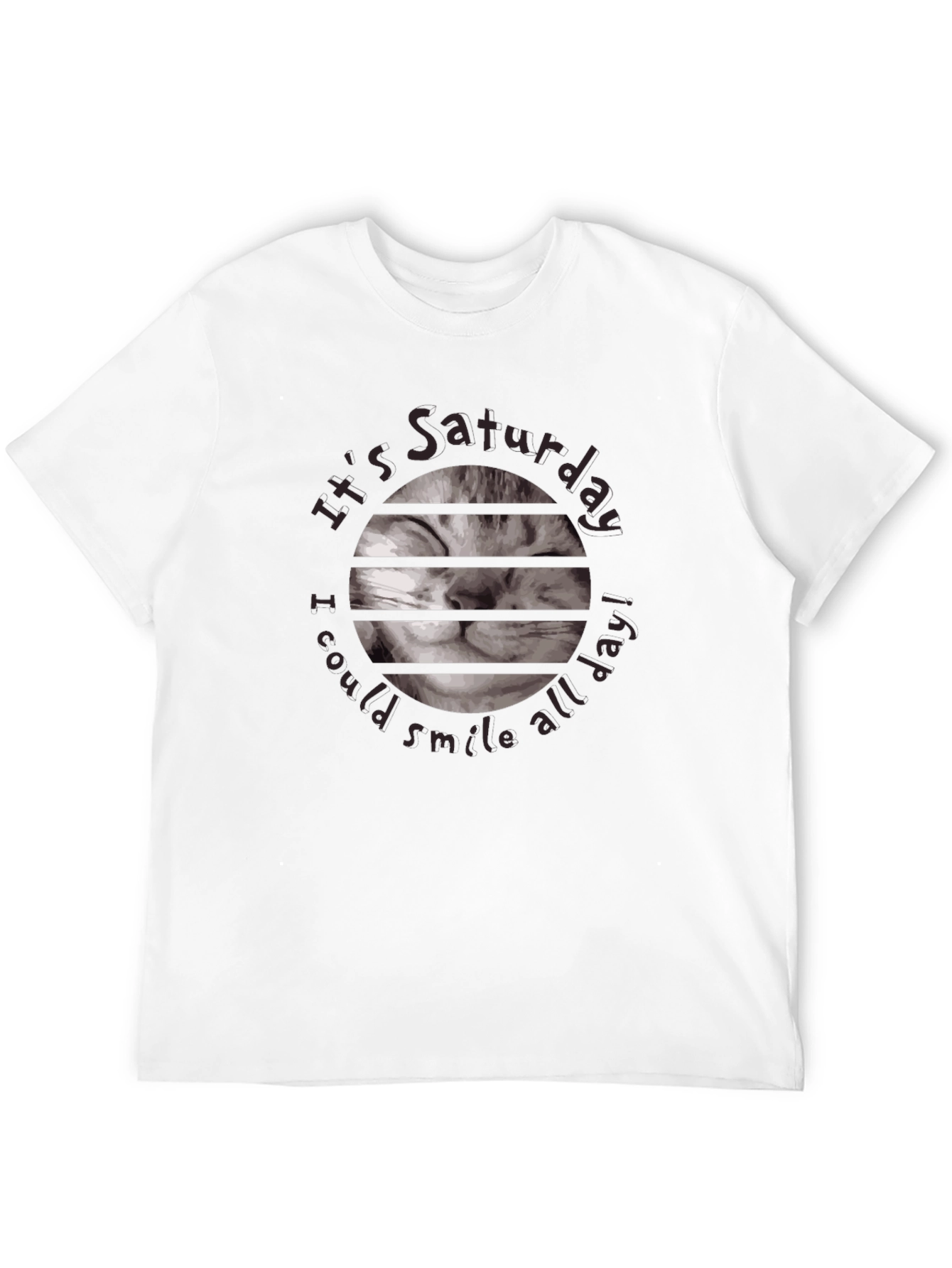 Saturday Cat Smile T-Shirt - Black