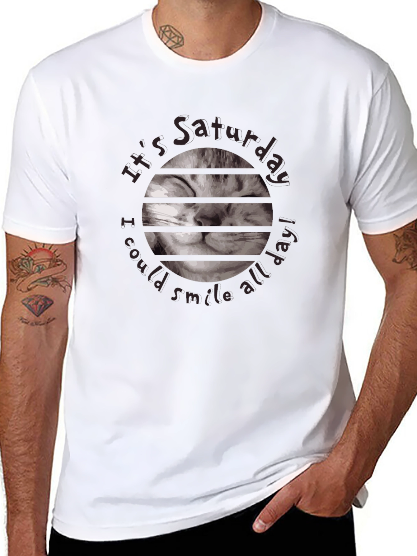 Saturday Cat Smile T-Shirt - Black