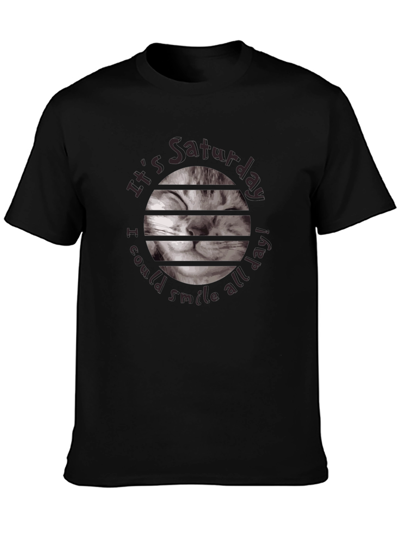 Saturday Cat Smile T-Shirt - Black
