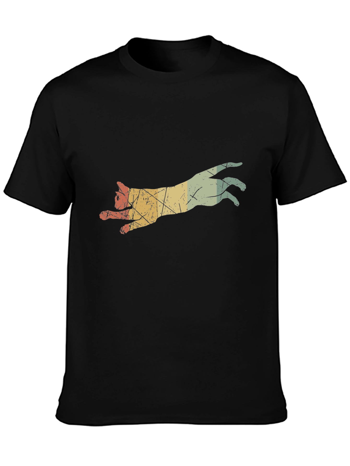 Retro Leaping Cat Graphic Tee - Black