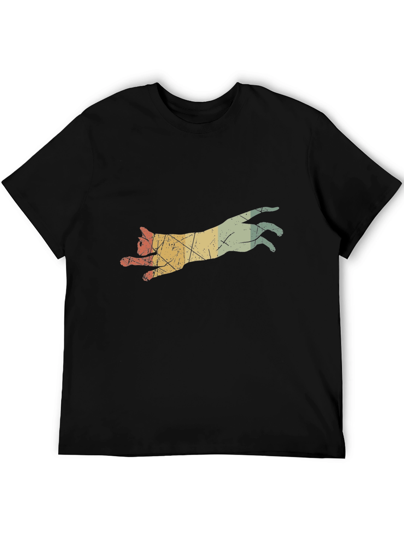 Retro Leaping Cat Graphic Tee - Black