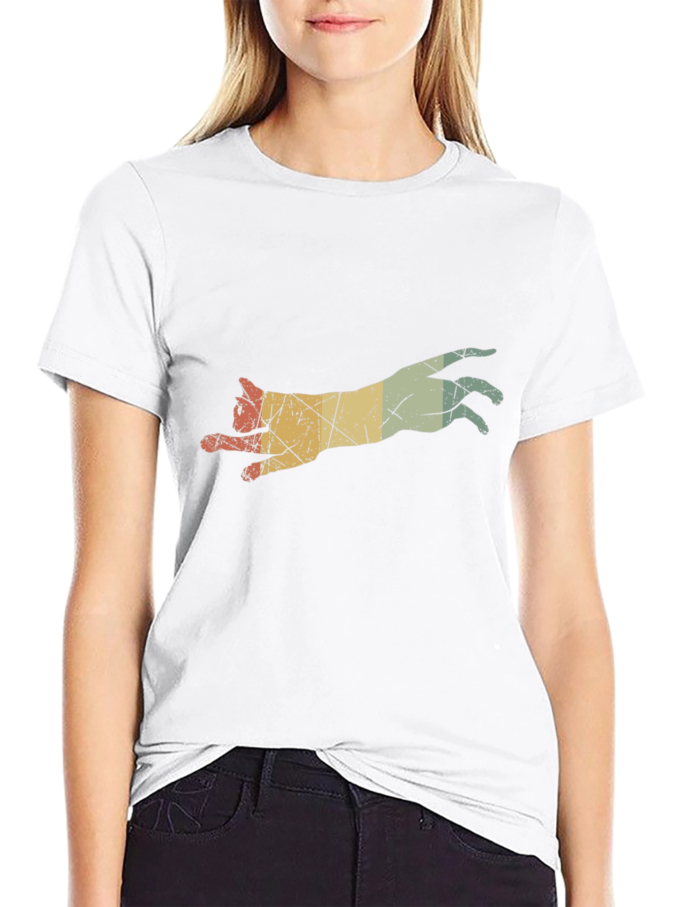 Retro Leaping Cat Graphic Tee - Black
