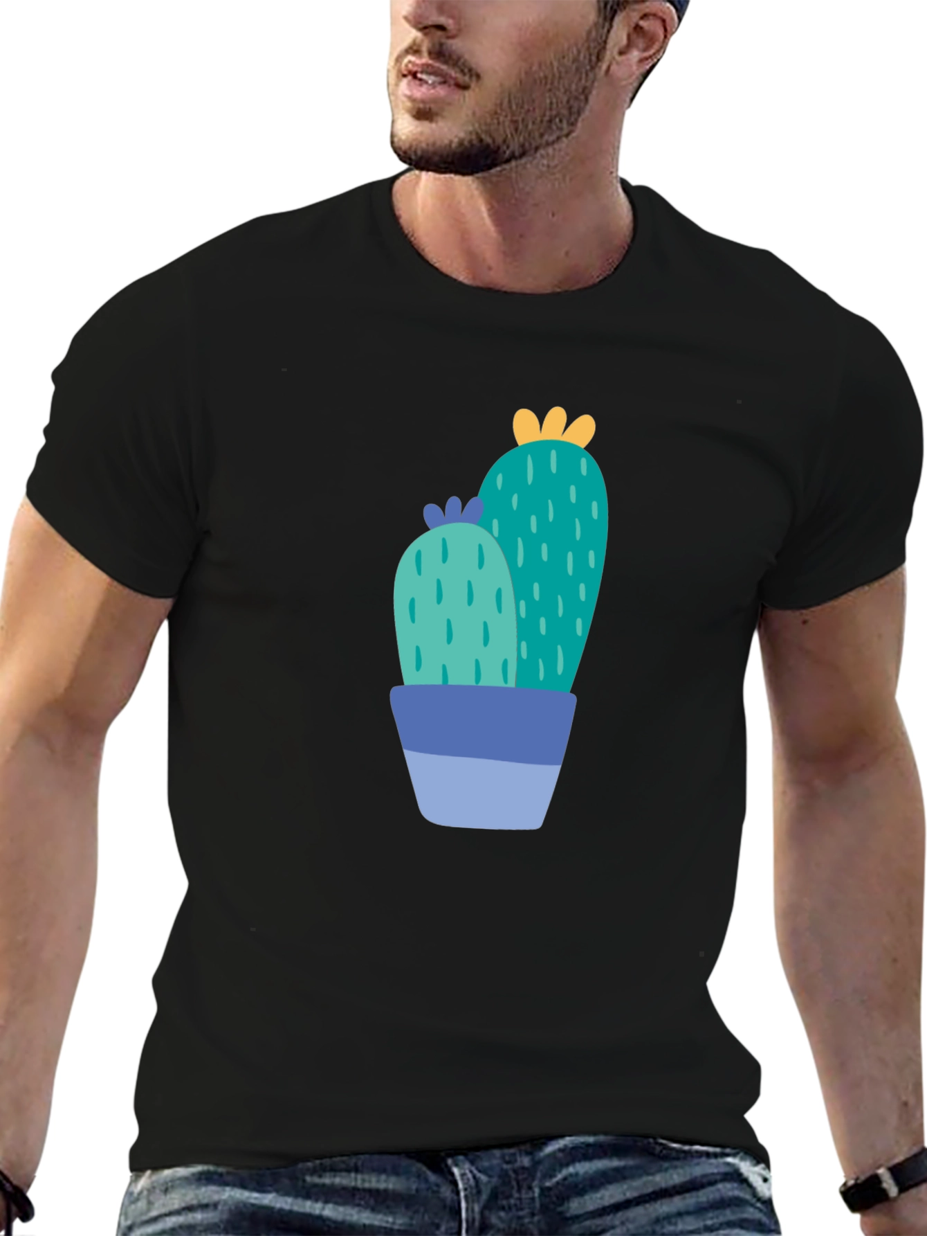 Cactus Graphic Print Black T-Shirt
