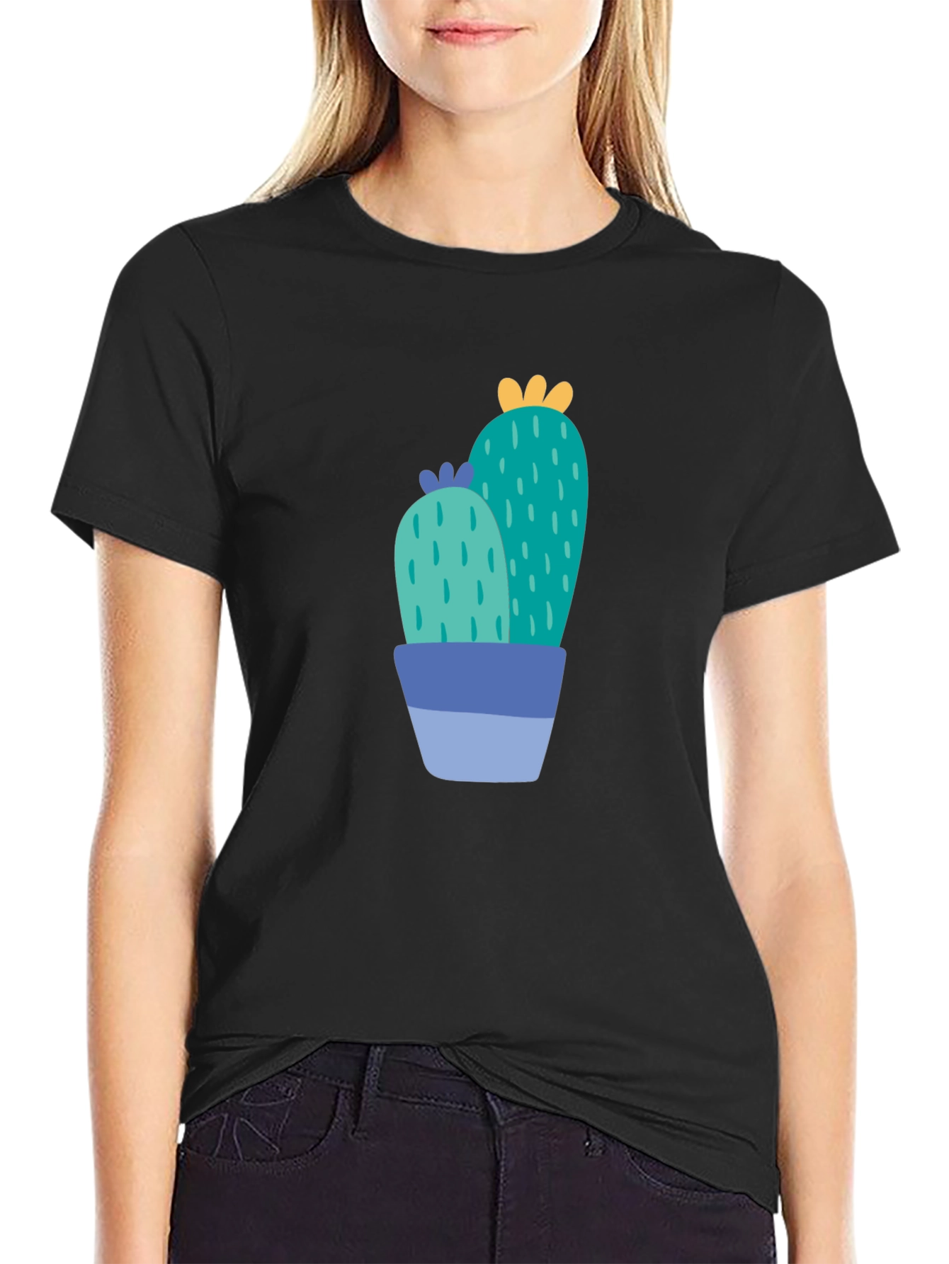 Cactus Graphic Print Black T-Shirt