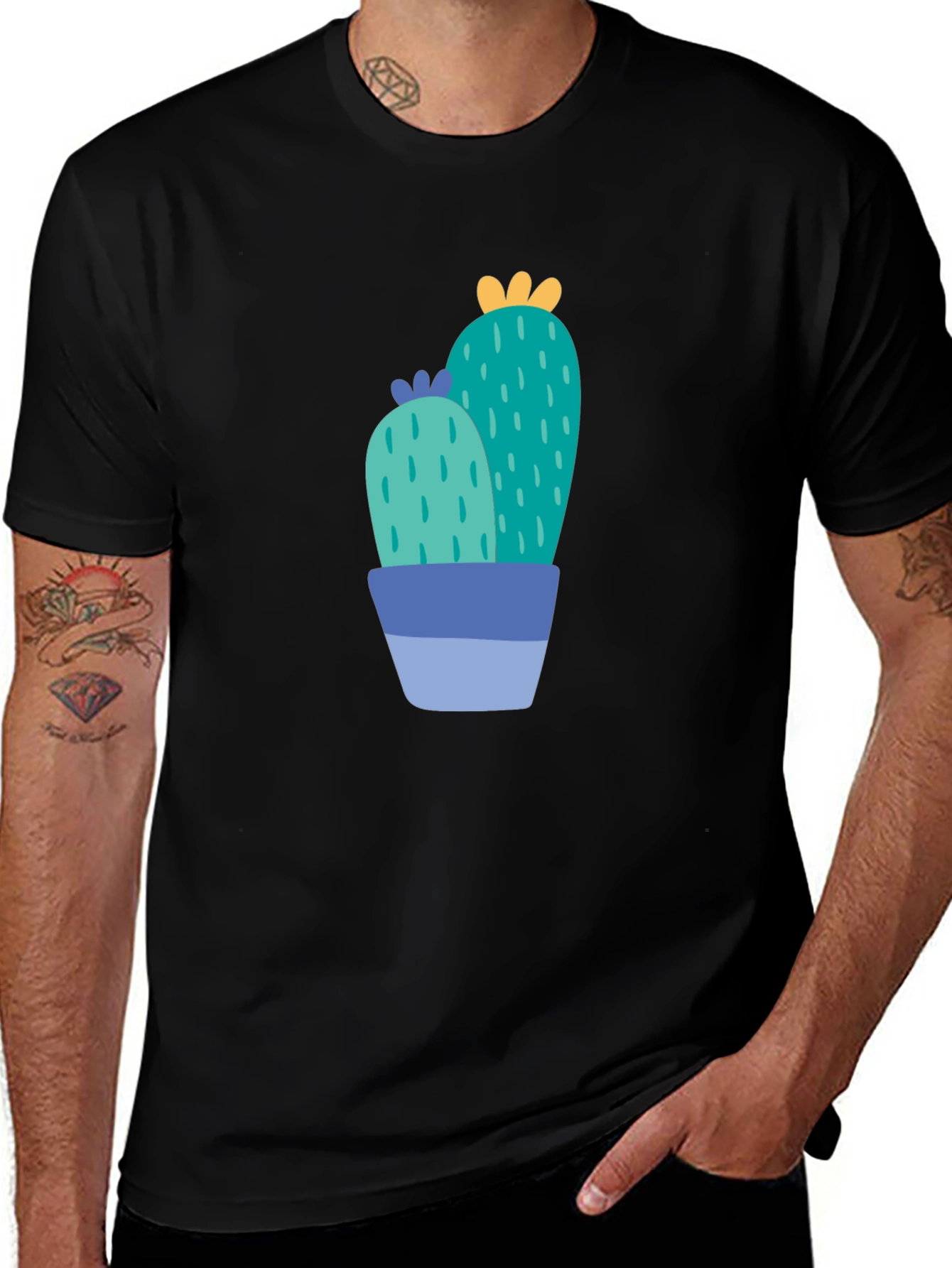 Cactus Graphic Print Black T-Shirt