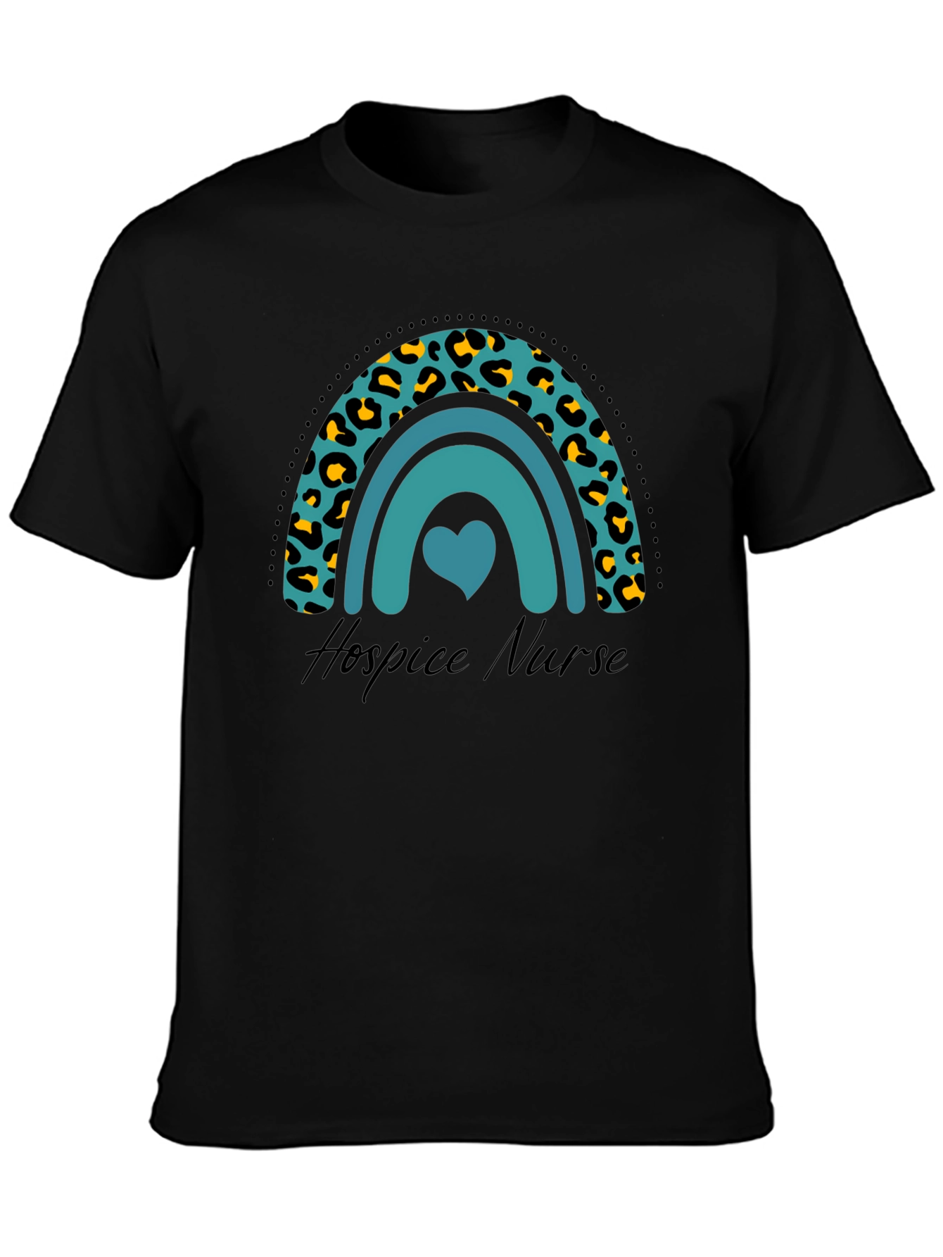 Hospice Nurse Rainbow Leopard Print Graphic T-Shirt