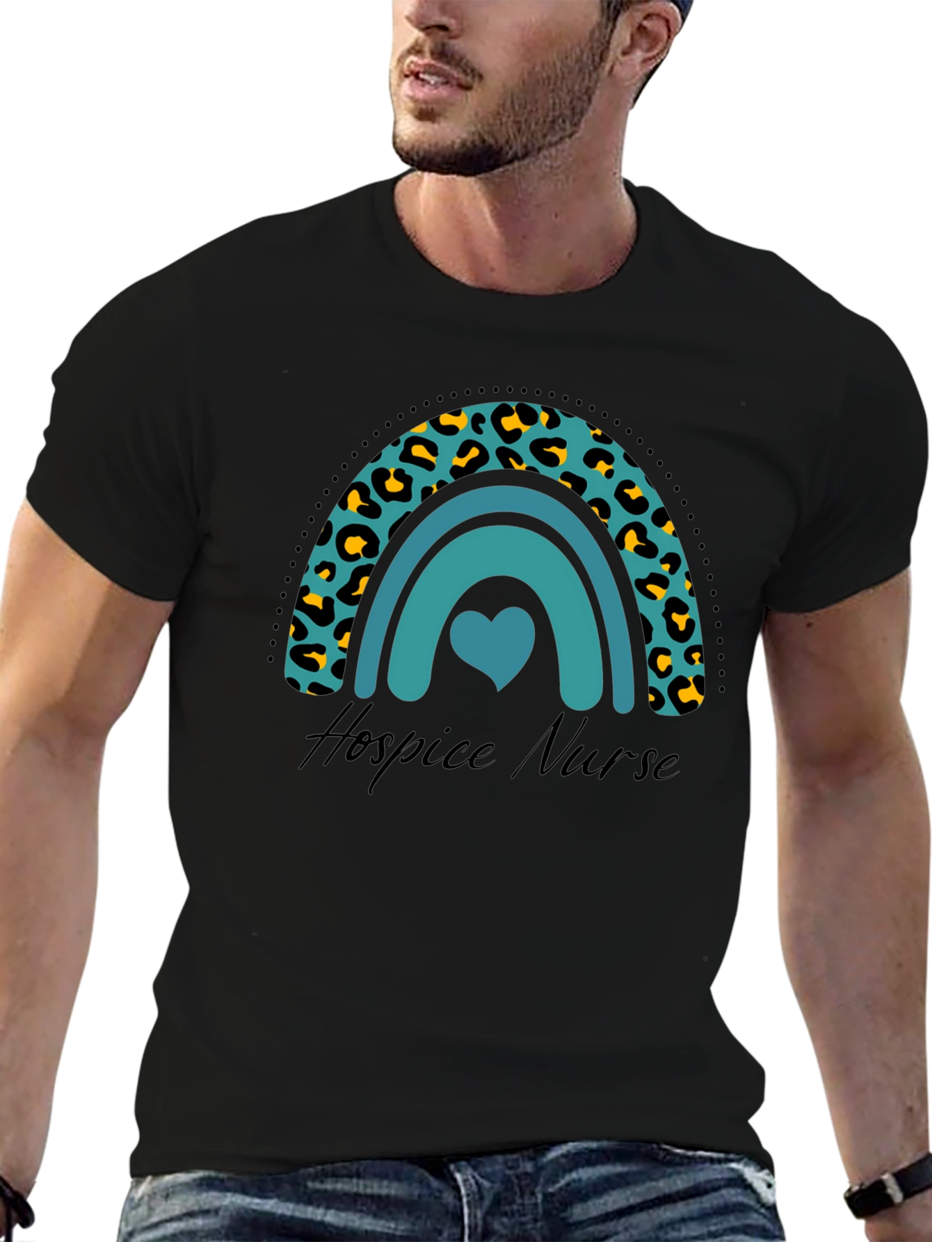 Hospice Nurse Rainbow Leopard Print Graphic T-Shirt