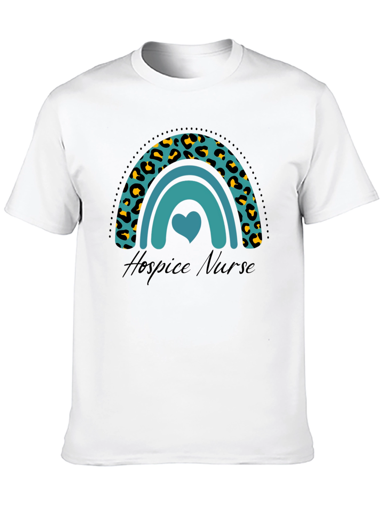 Hospice Nurse Rainbow Leopard Print Graphic T-Shirt