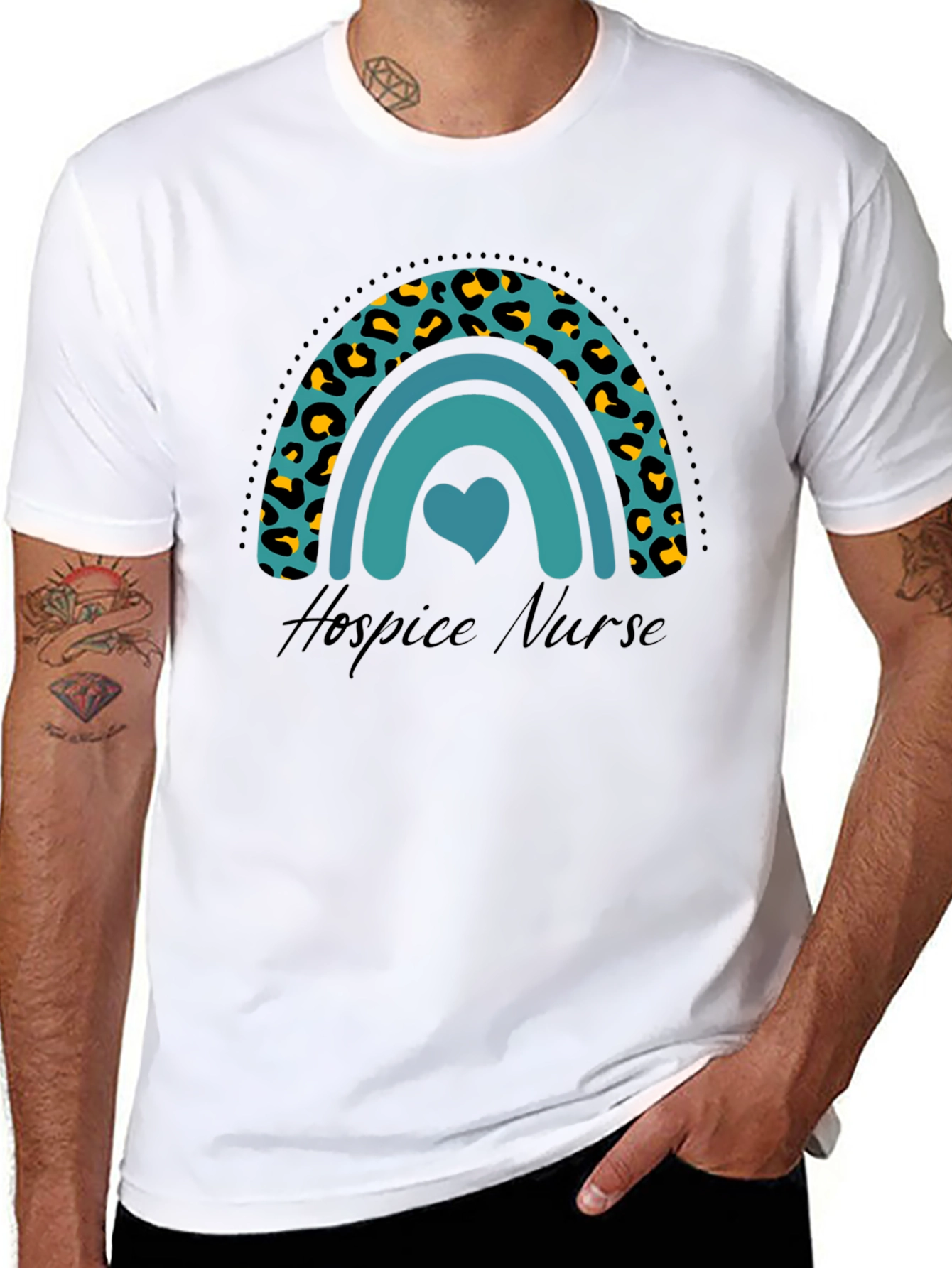 Hospice Nurse Rainbow Leopard Print Graphic T-Shirt