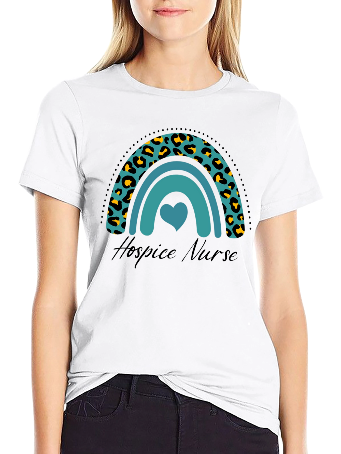 Hospice Nurse Rainbow Leopard Print Graphic T-Shirt
