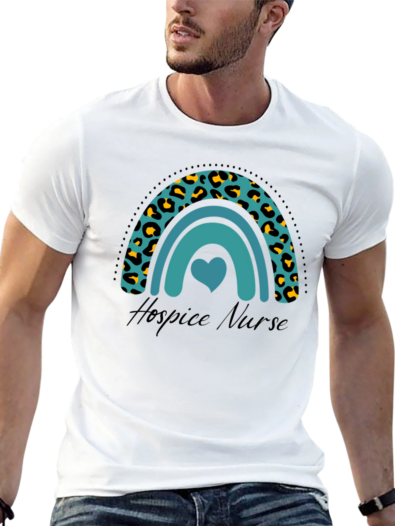 Hospice Nurse Rainbow Leopard Print Graphic T-Shirt