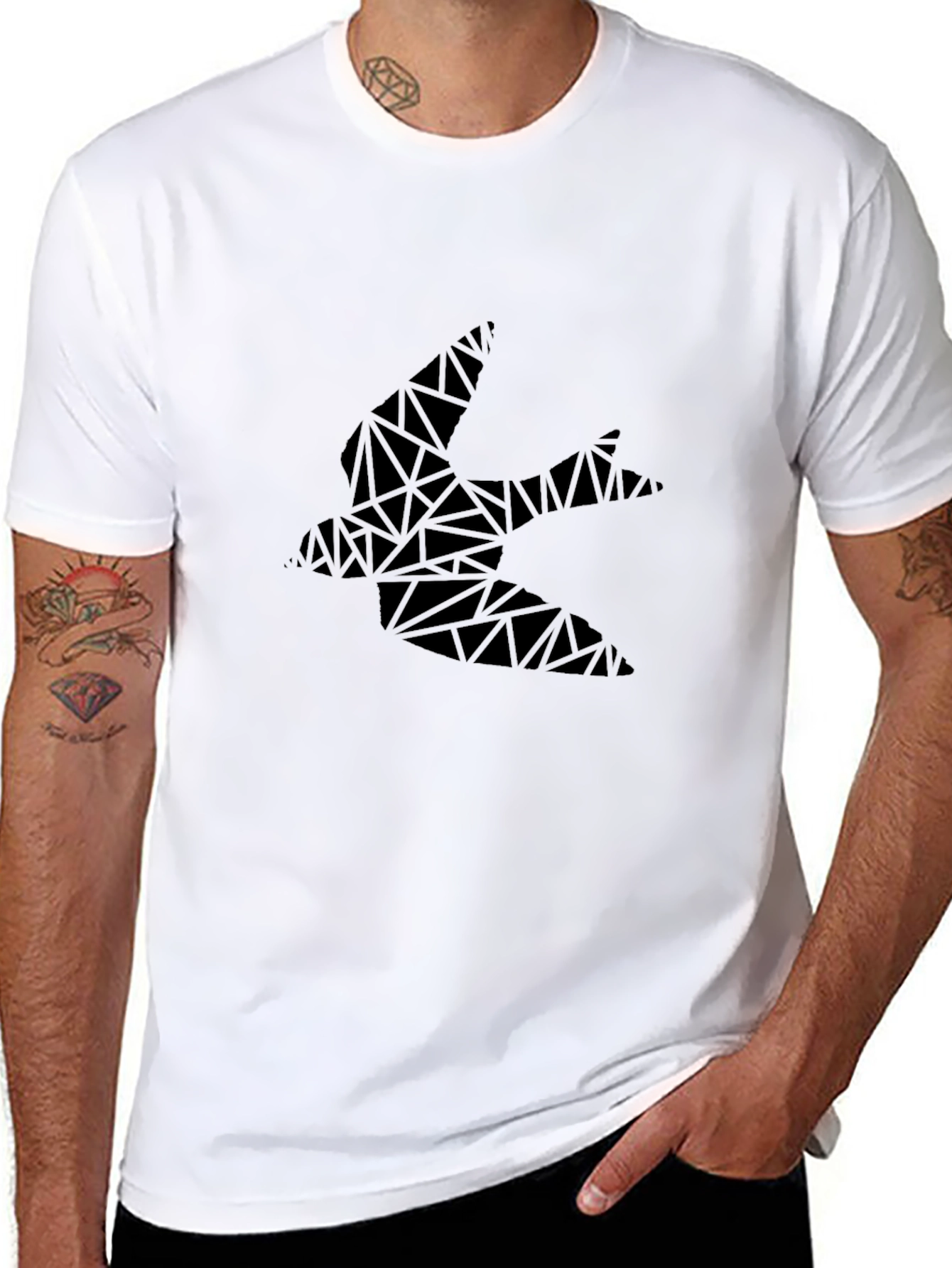 Geometric Swallow T-Shirt - Modern Black Tee