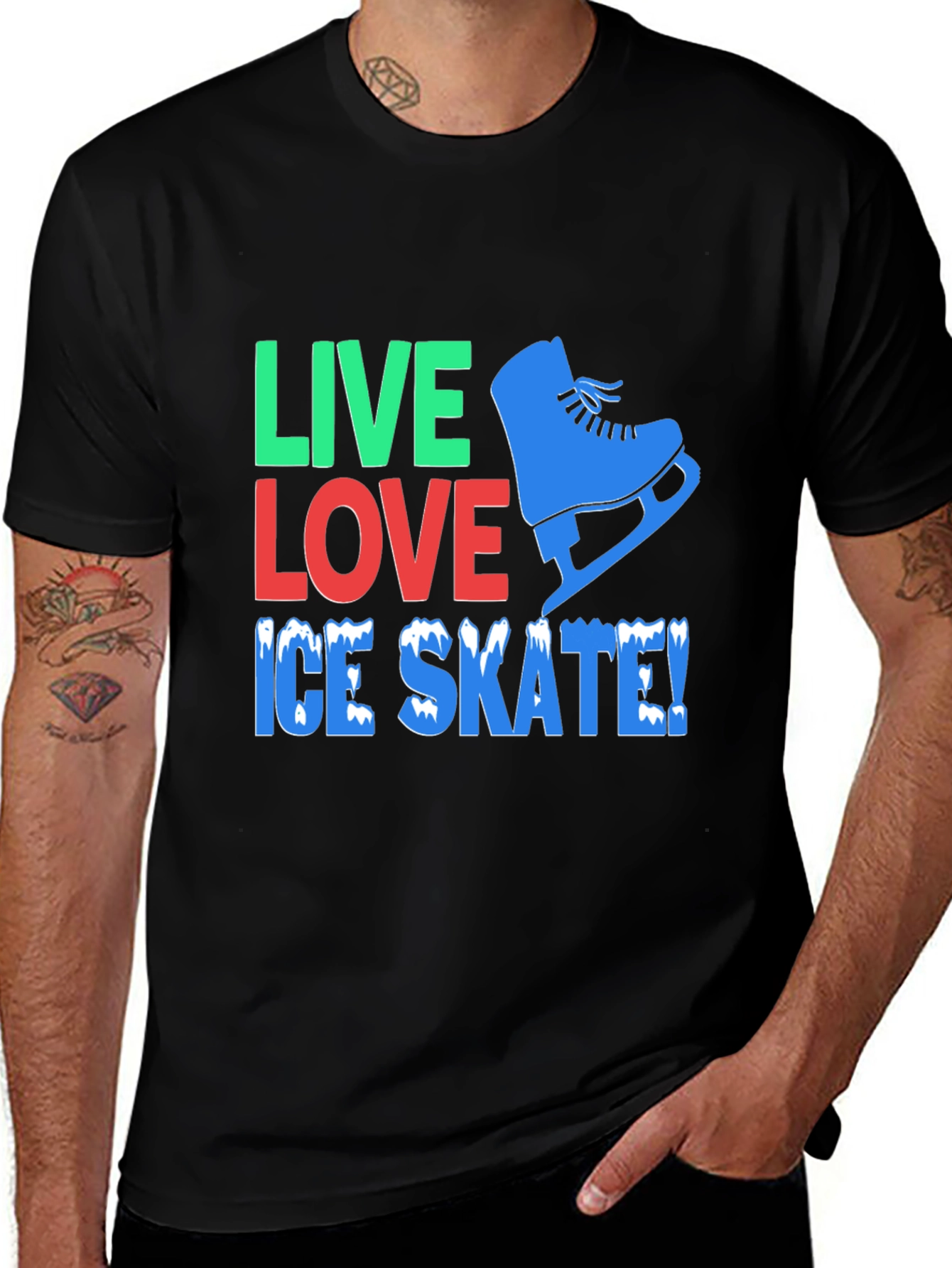 Live Love Ice Skate Black Graphic T-Shirt