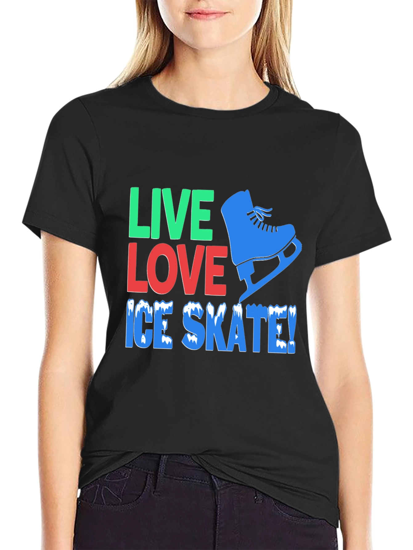 Live Love Ice Skate Black Graphic T-Shirt