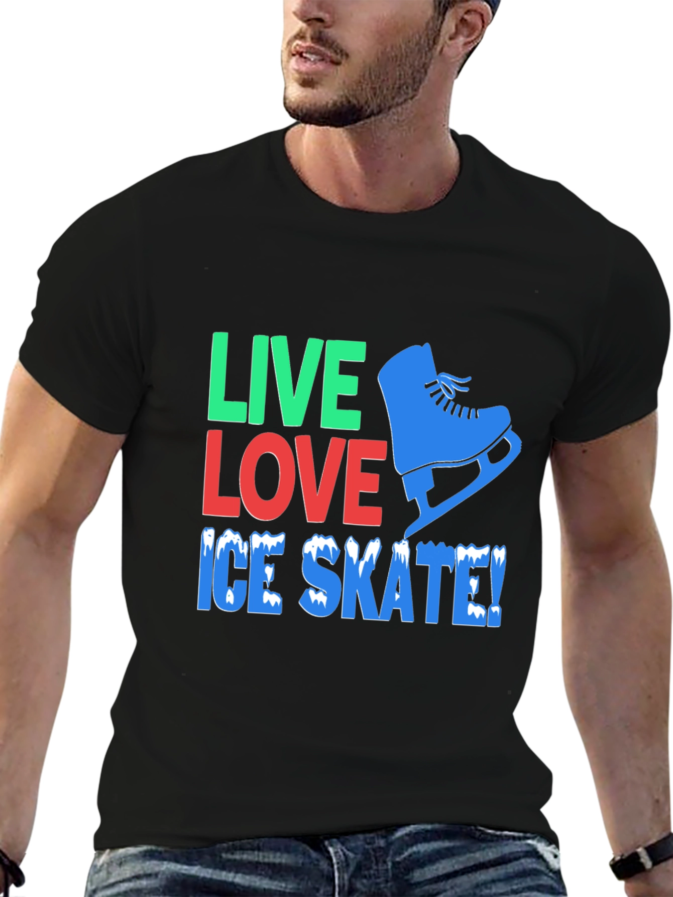 Live Love Ice Skate Black Graphic T-Shirt
