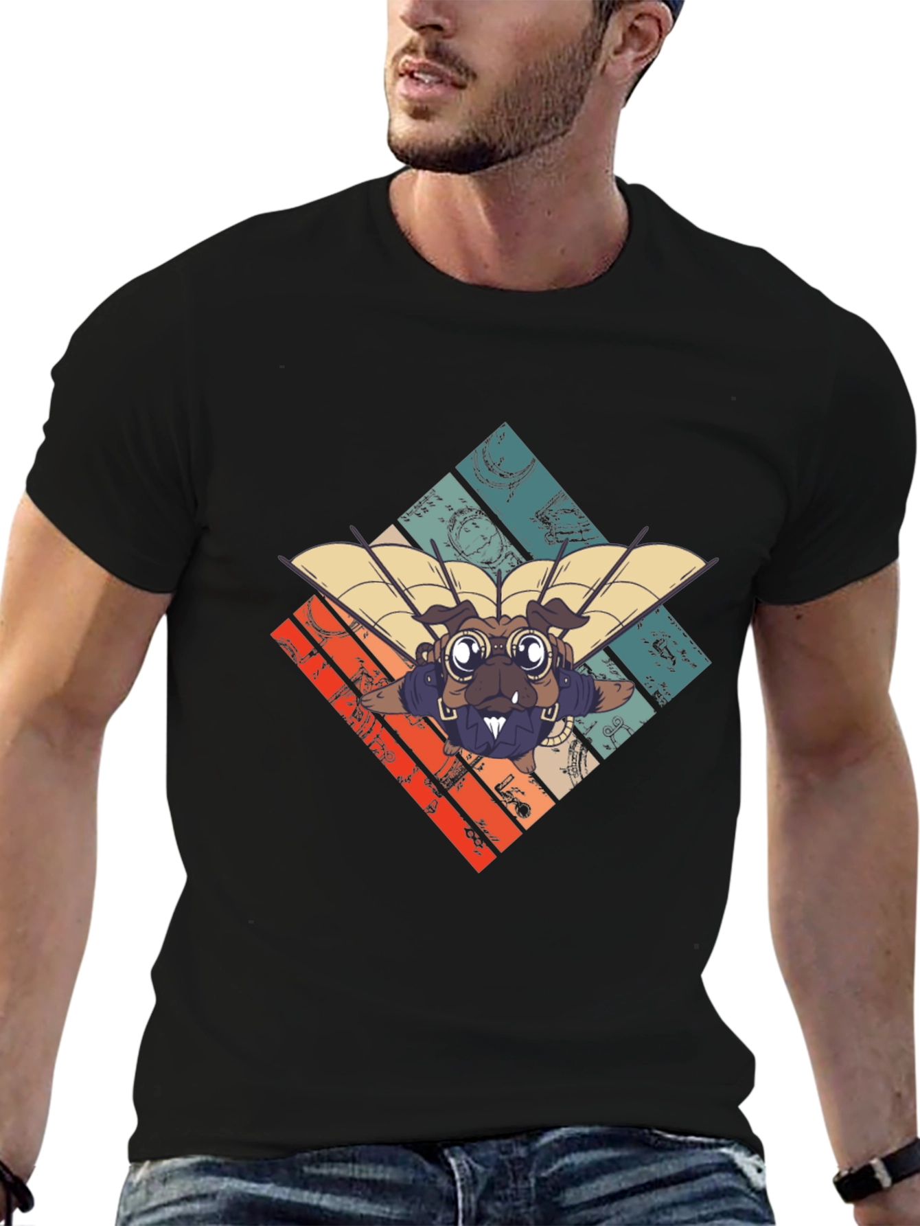 Steampunk Pug Pilot Graphic Tee