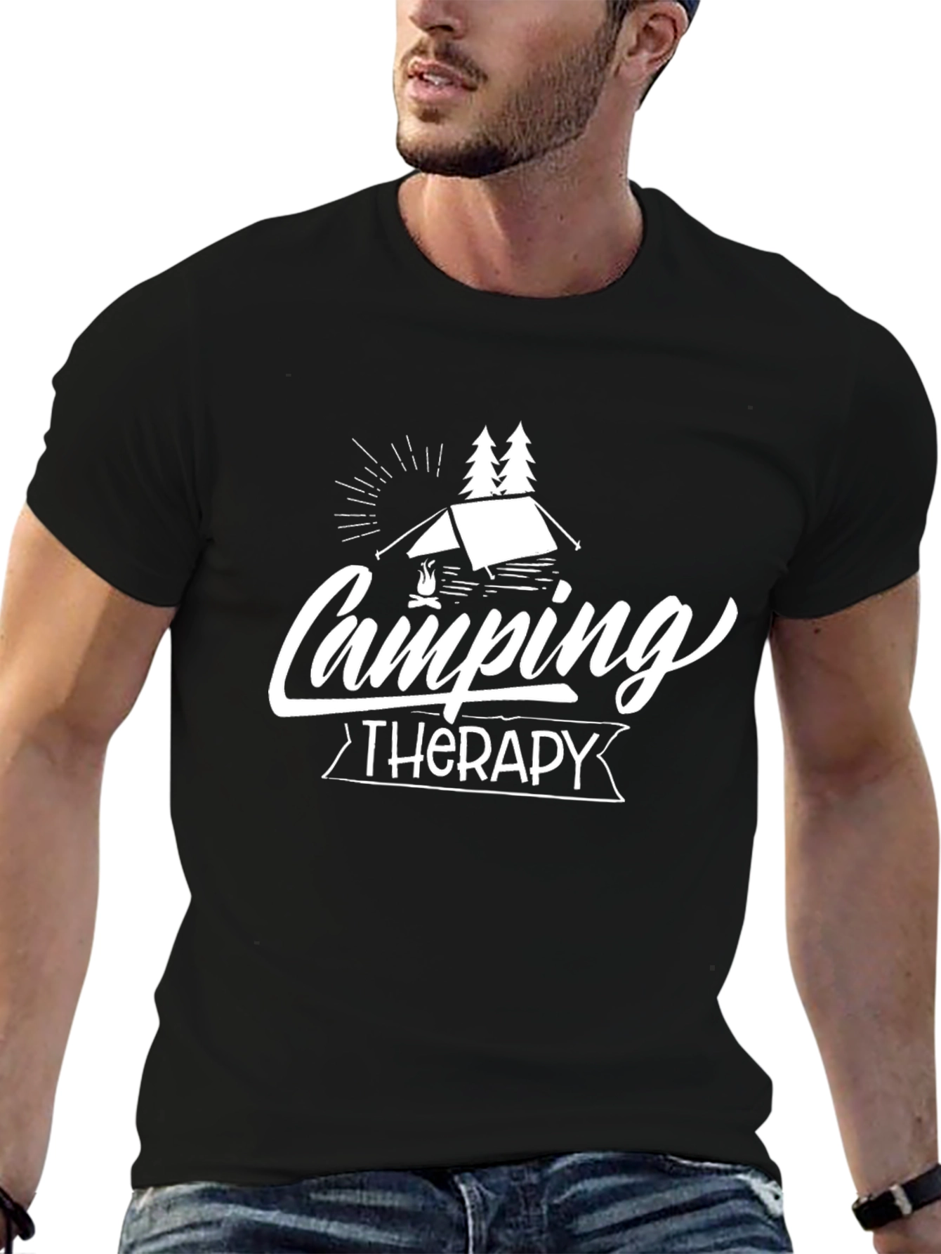 Camping Therapy Graphic Tee - Black Cotton T-Shirt