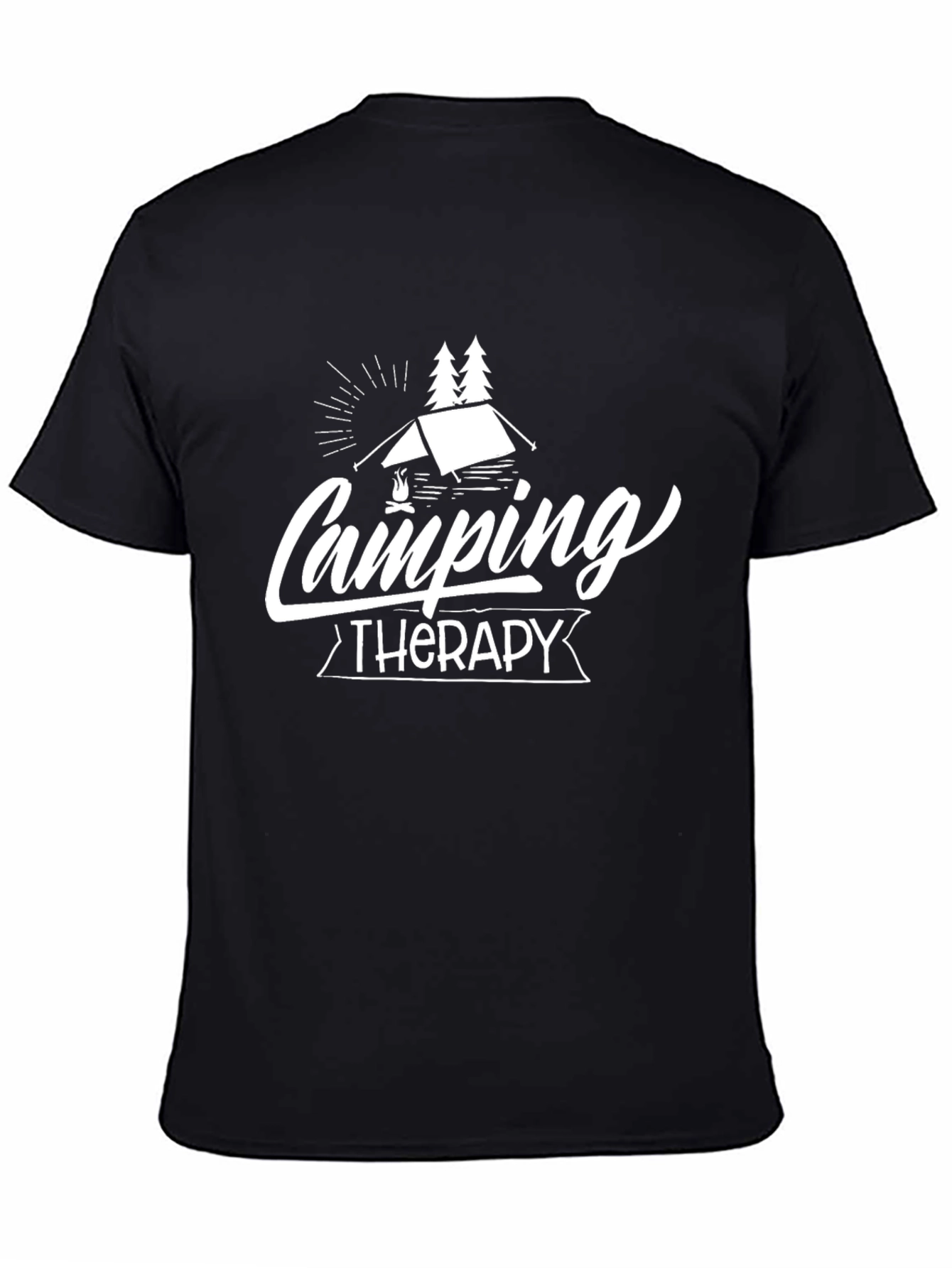 Camping Therapy Graphic Tee - Black Cotton T-Shirt