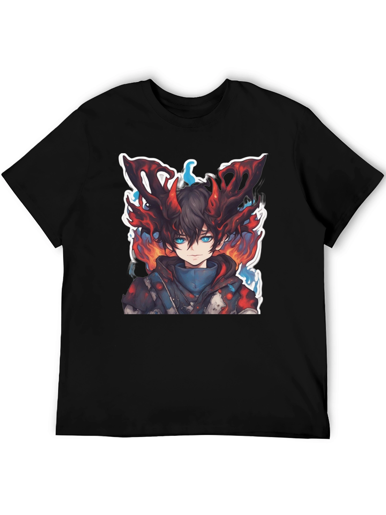 Anime Boy Graphic Tee - Fire Aura Design