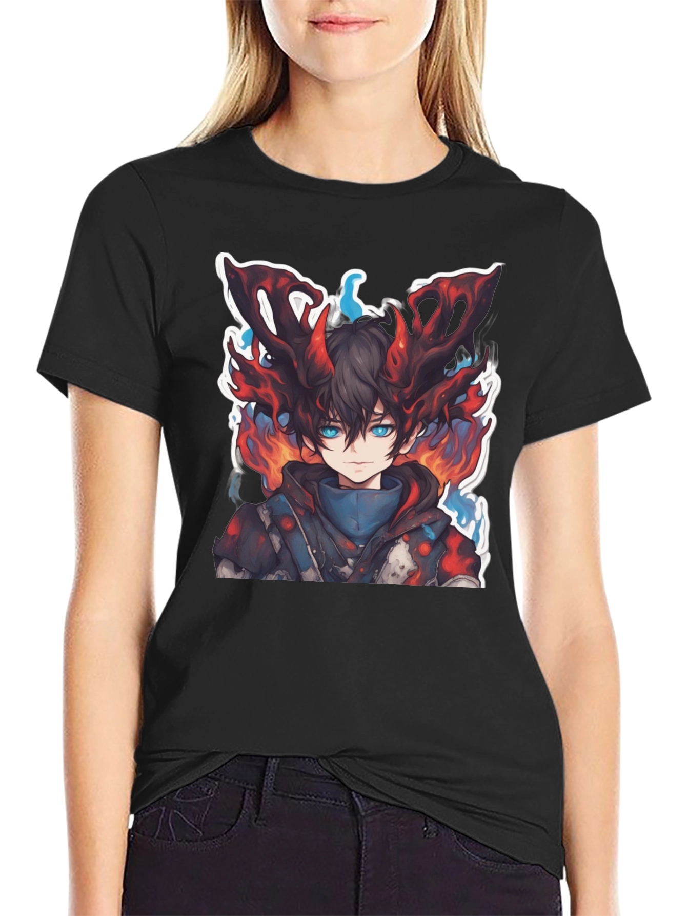 Anime Boy Graphic Tee - Fire Aura Design