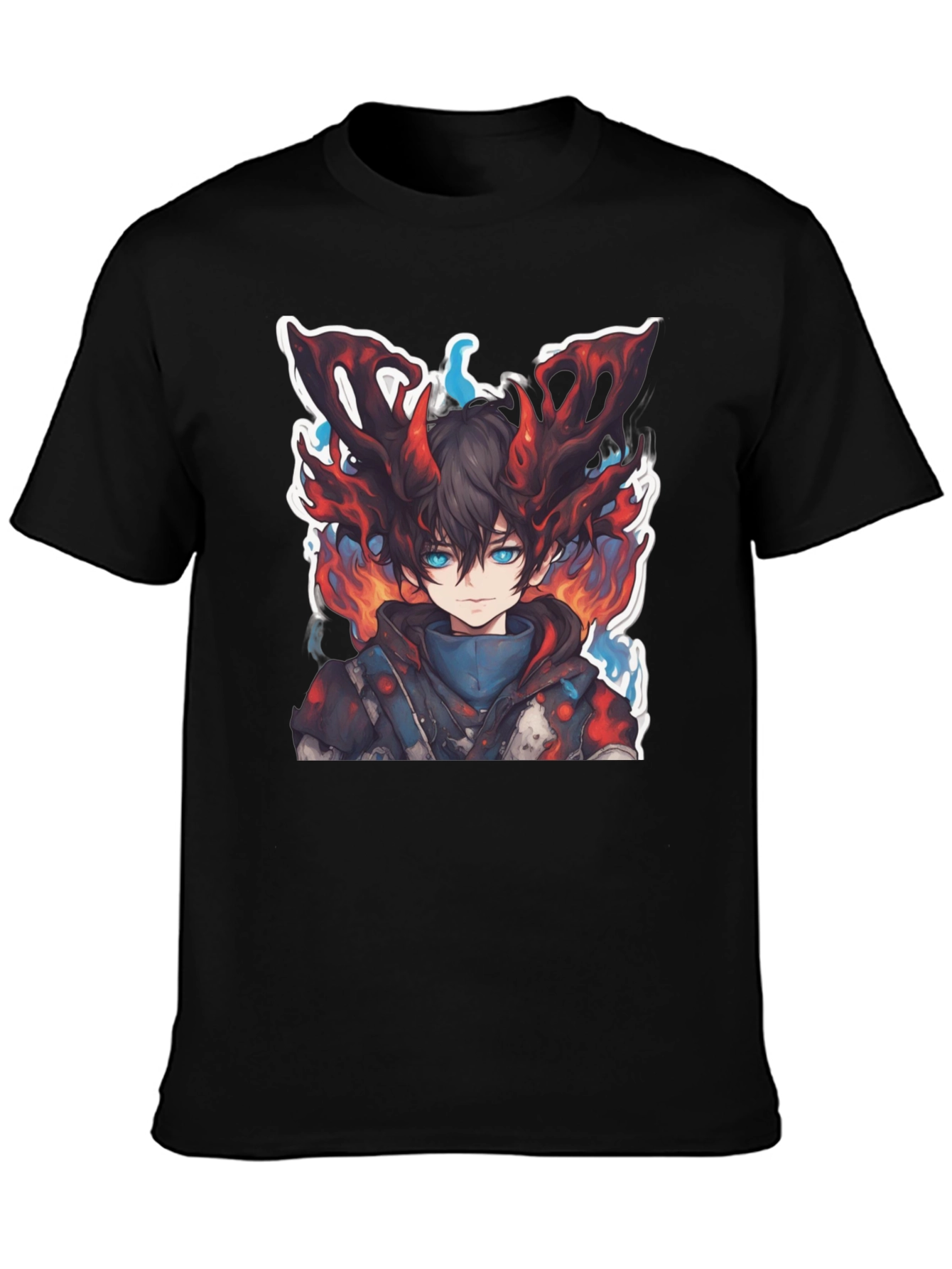 Anime Boy Graphic Tee - Fire Aura Design