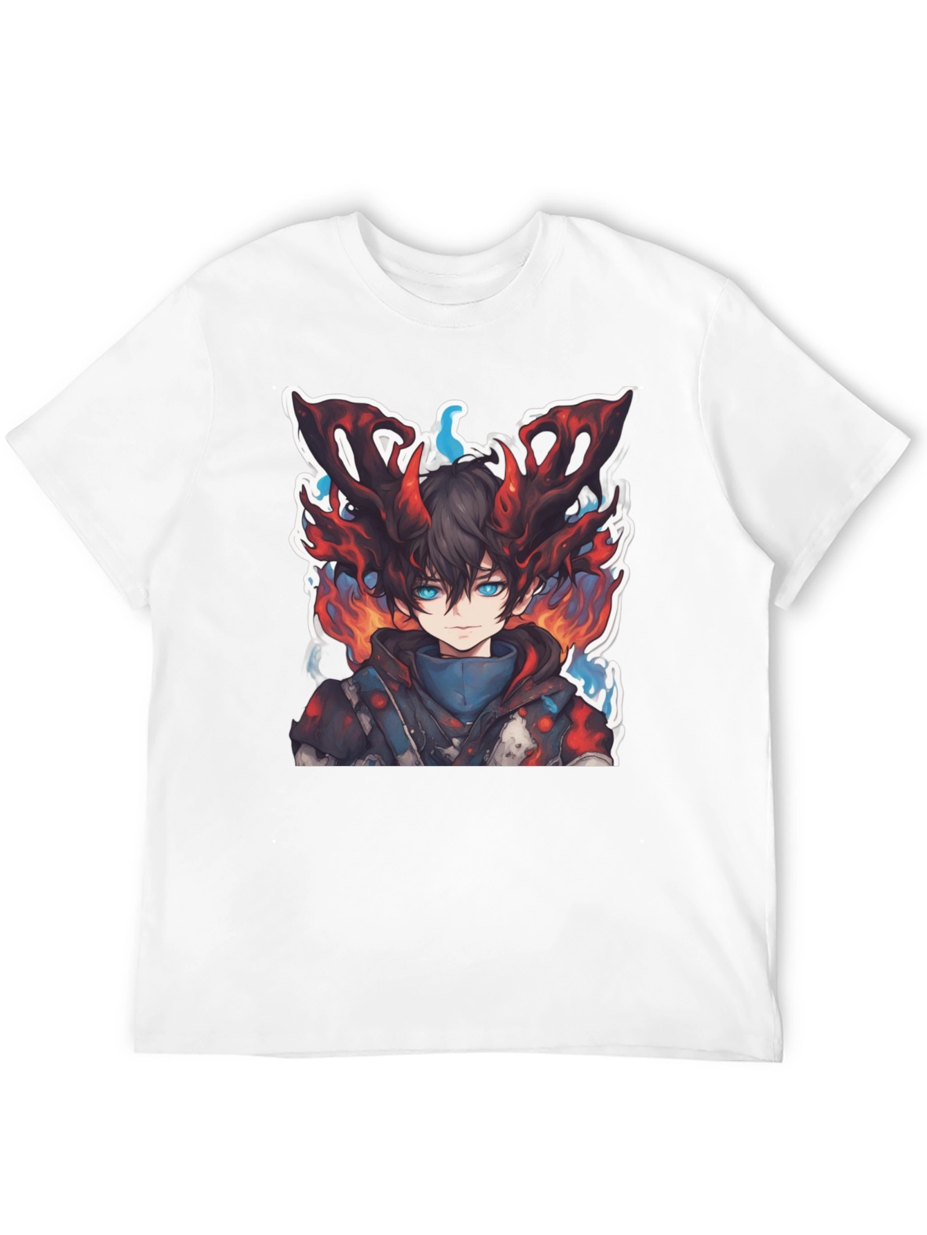 Anime Boy Graphic Tee - Fire Aura Design