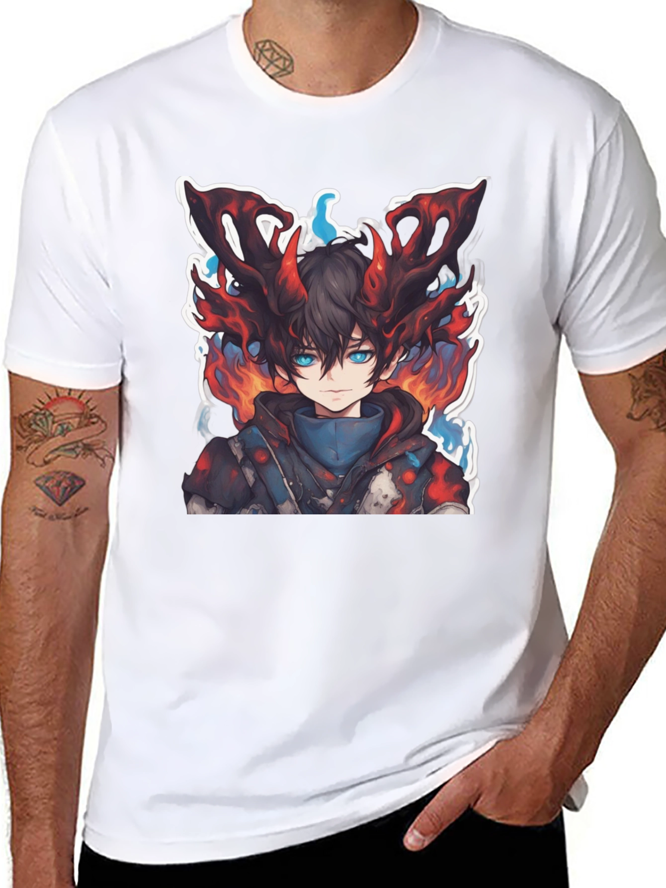 Anime Boy Graphic Tee - Fire Aura Design