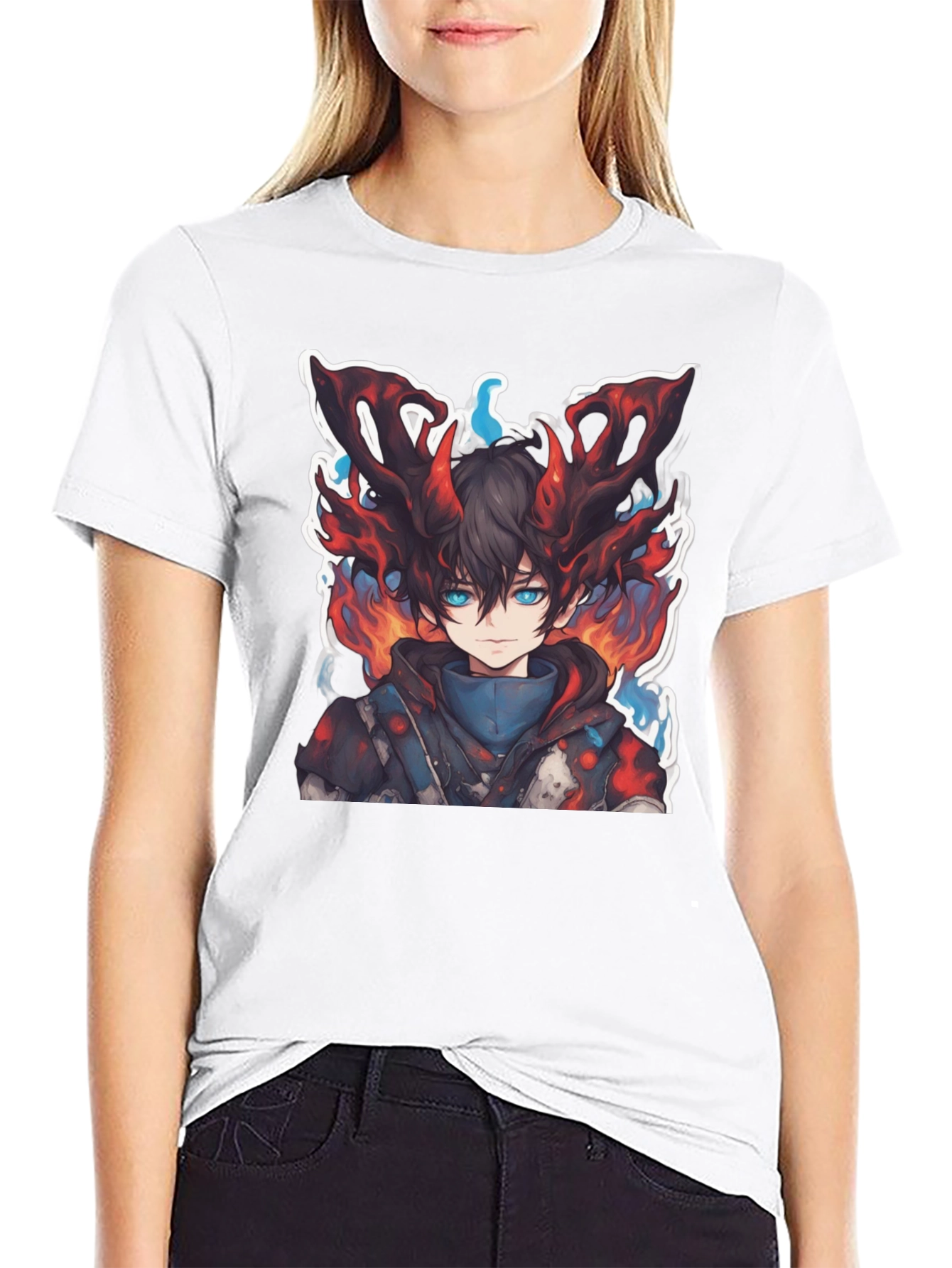 Anime Boy Graphic Tee - Fire Aura Design