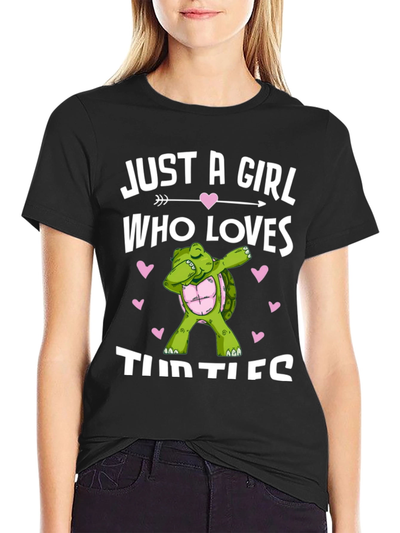 Girl Loves Turtles T-Shirt Dab Turtle Black Cotton Tee