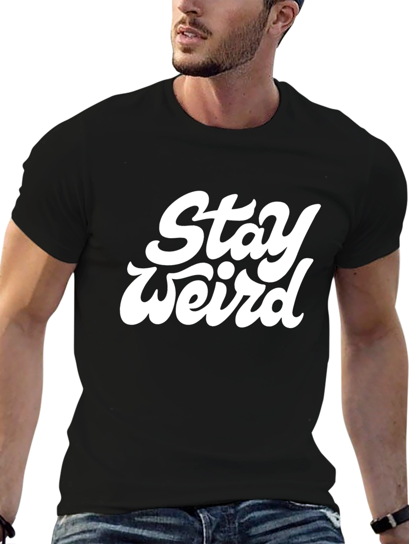 Stay Weird Graphic Tee - Black Cotton T-Shirt