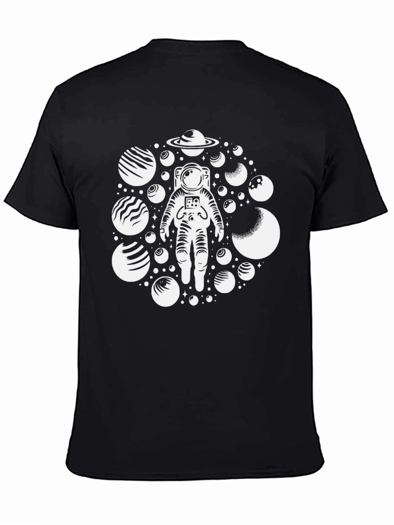 Astronaut & Planets Graphic Tee - Black Cotton