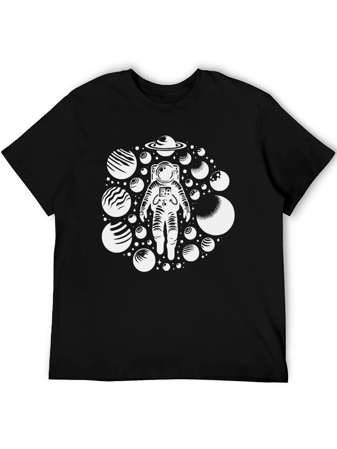 Astronaut & Planets Graphic Tee - Black Cotton