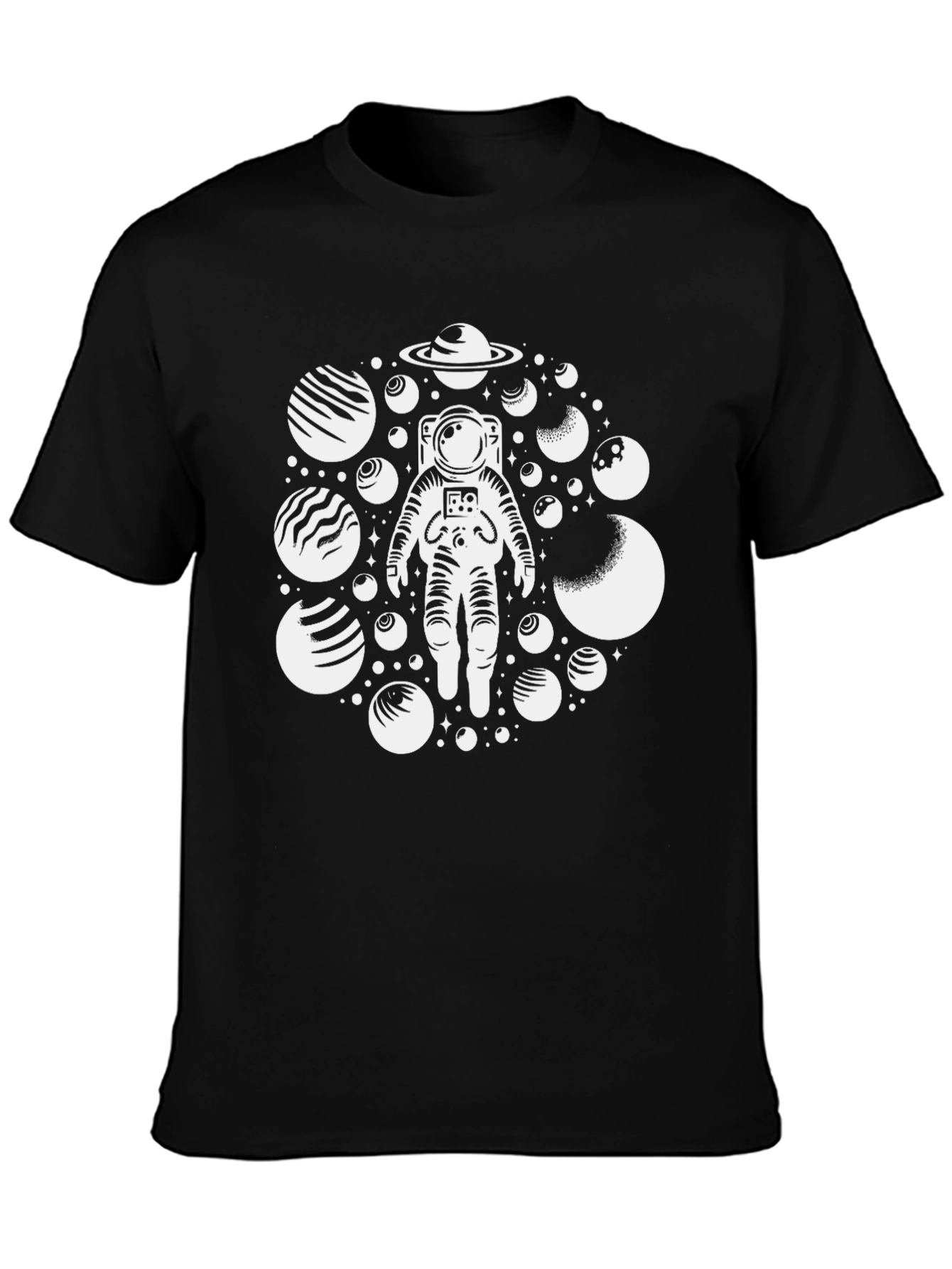 Astronaut & Planets Graphic Tee - Black Cotton