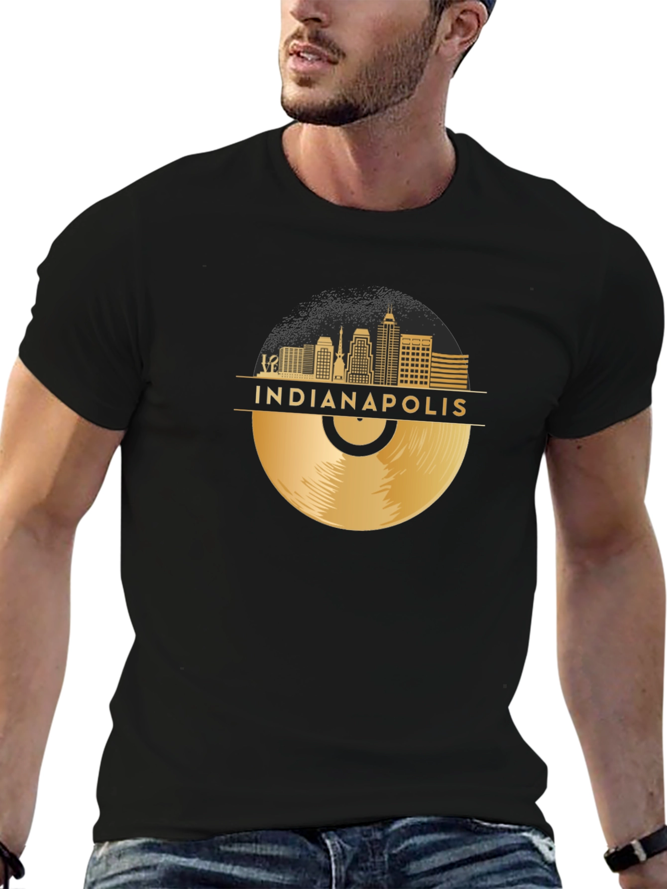 Indianapolis Skyline Record Graphic T-Shirt