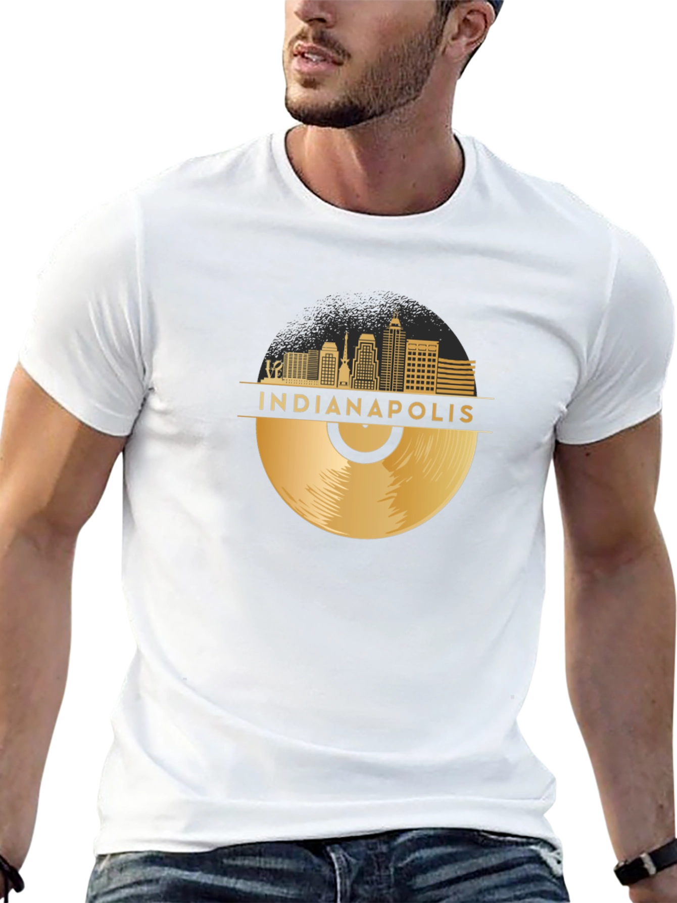 Indianapolis Skyline Record Graphic T-Shirt