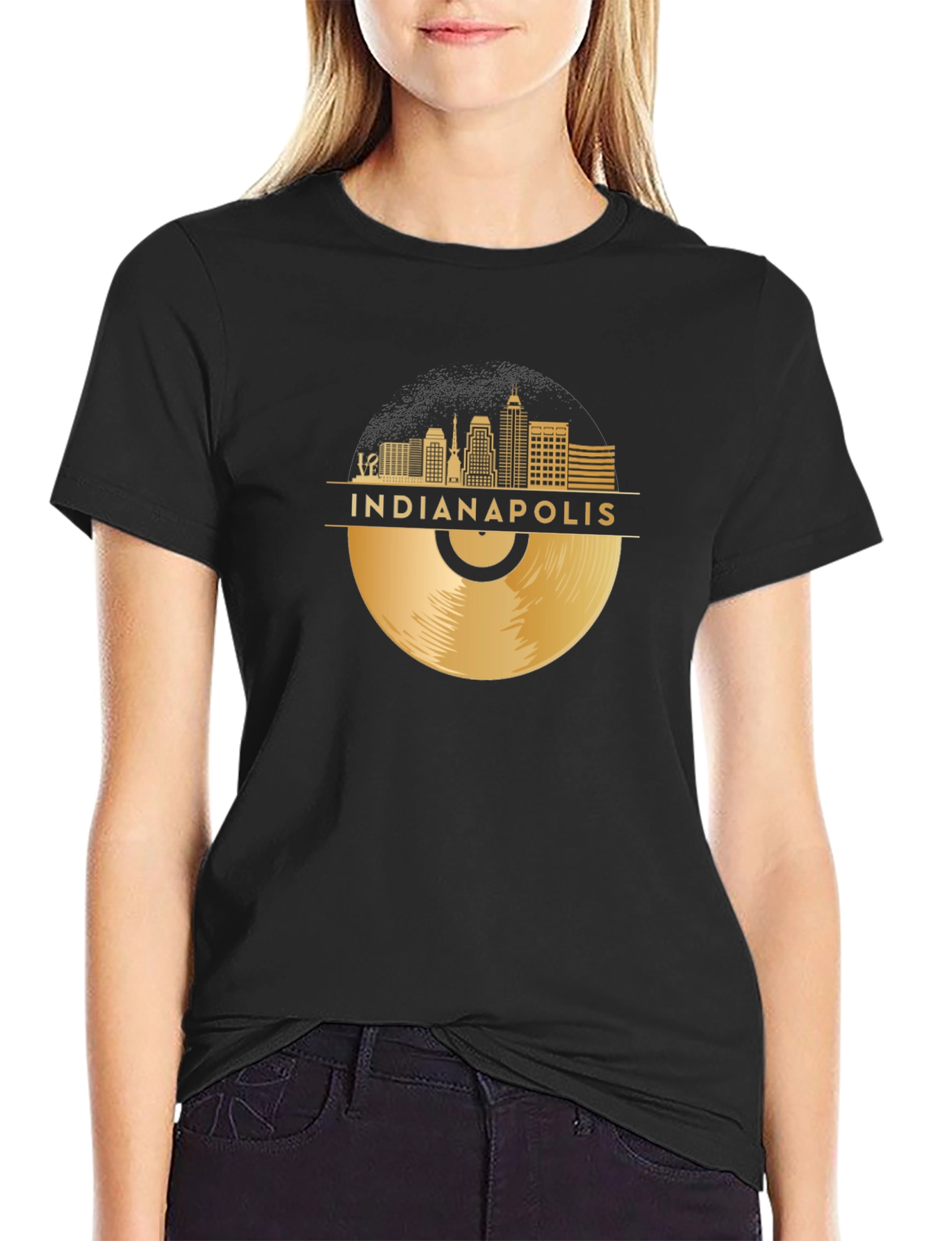 Indianapolis Skyline Record Graphic T-Shirt