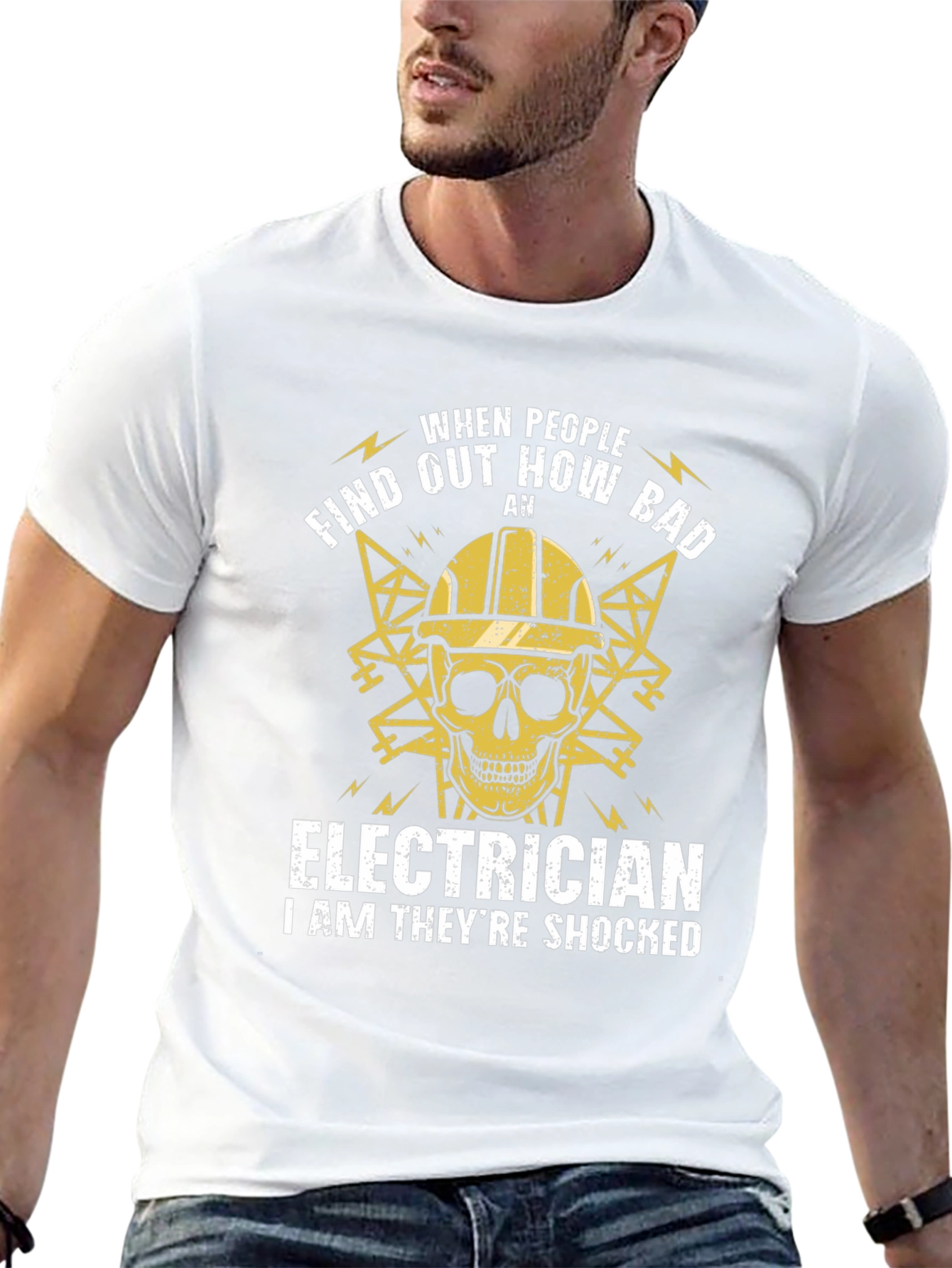 Electrician Shocked Skull Graphic T-Shirt