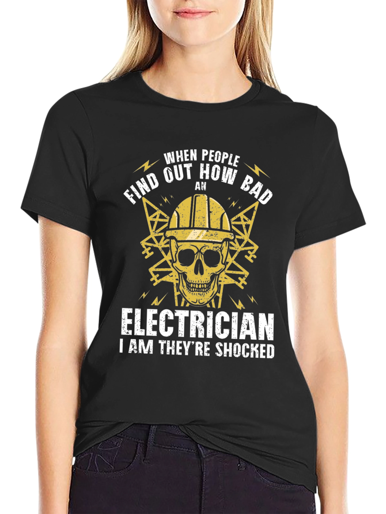 Electrician Shocked Skull Graphic T-Shirt