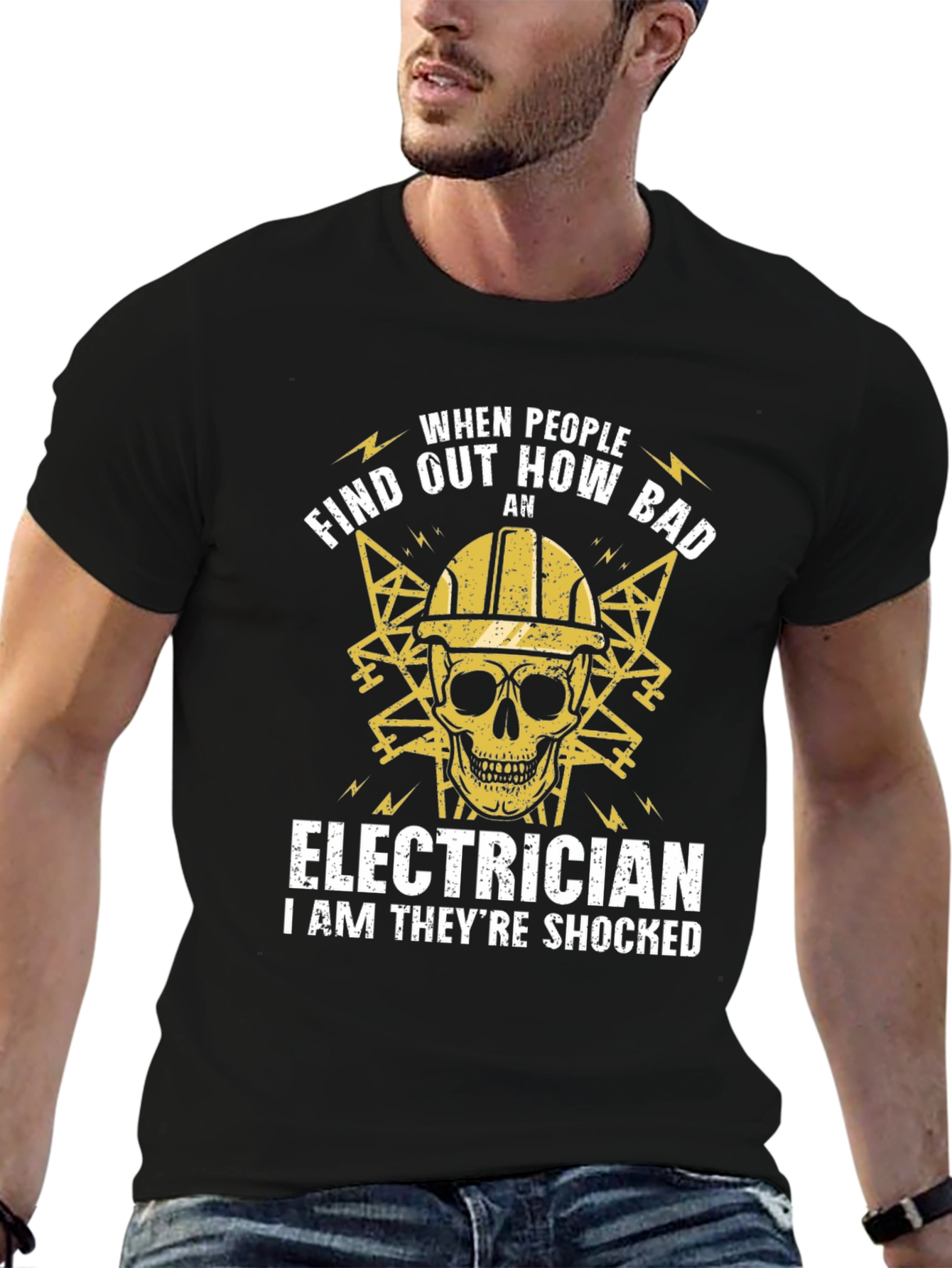 Electrician Shocked Skull Graphic T-Shirt