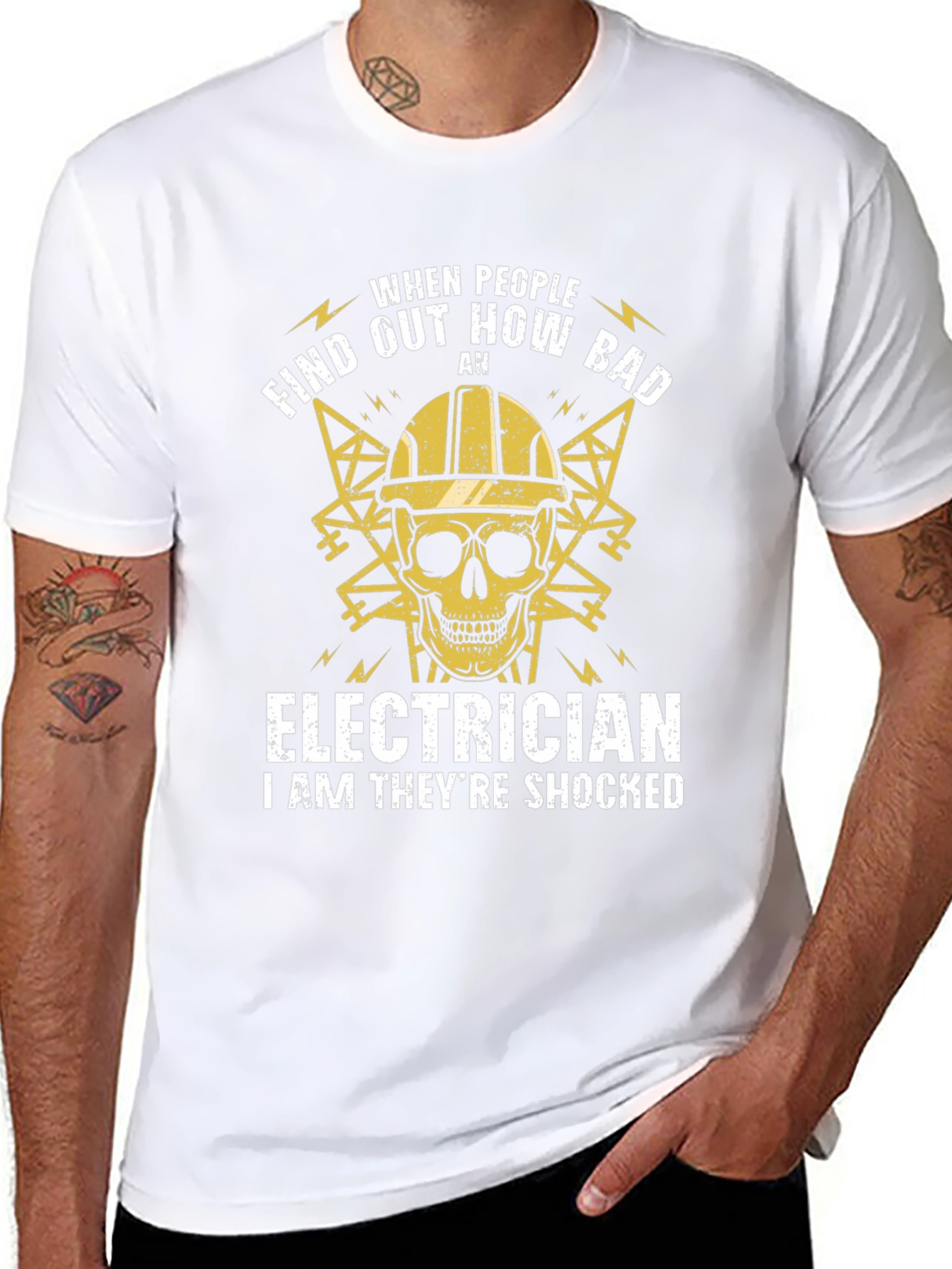 Electrician Shocked Skull Graphic T-Shirt