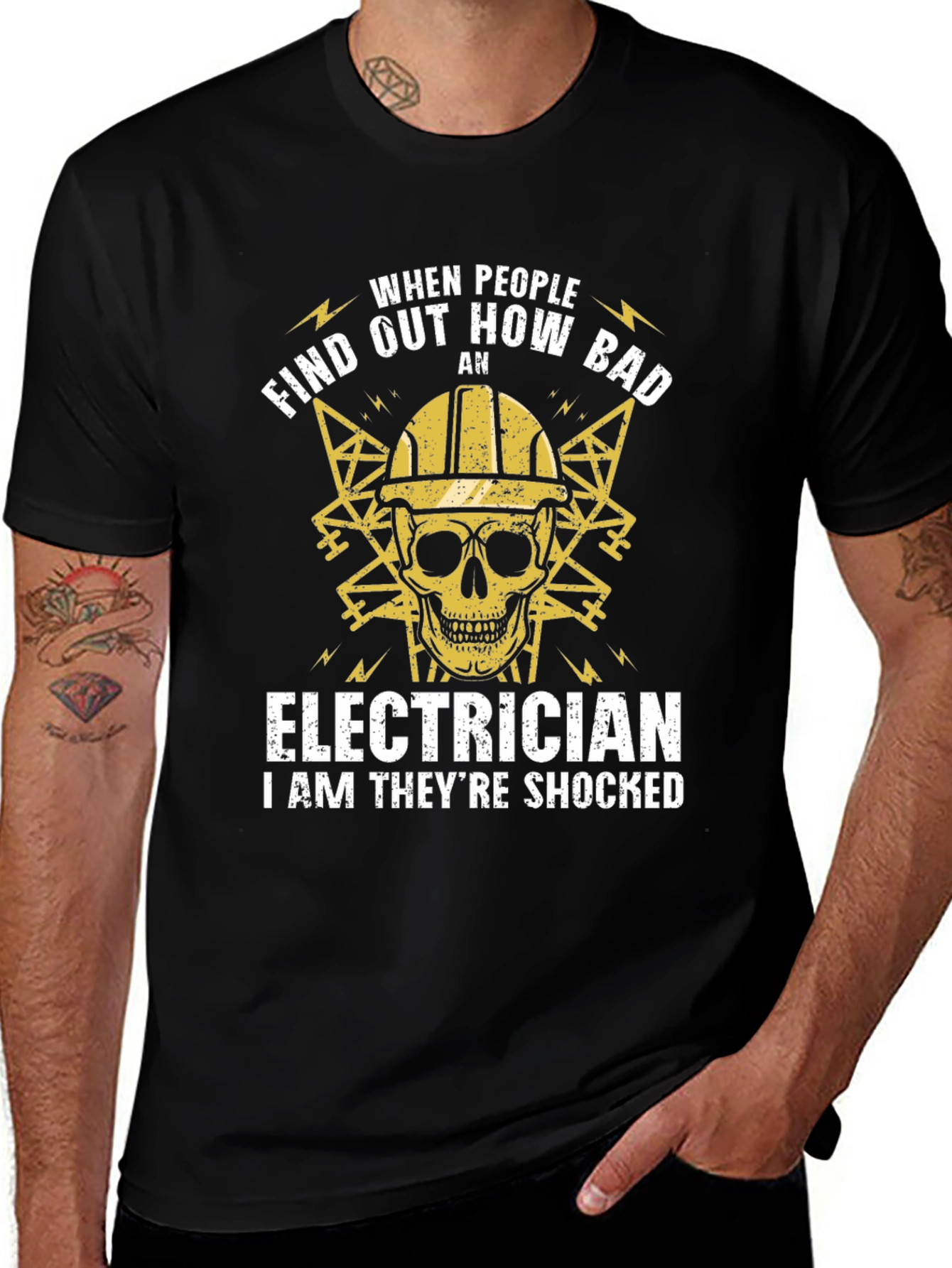Electrician Shocked Skull Graphic T-Shirt